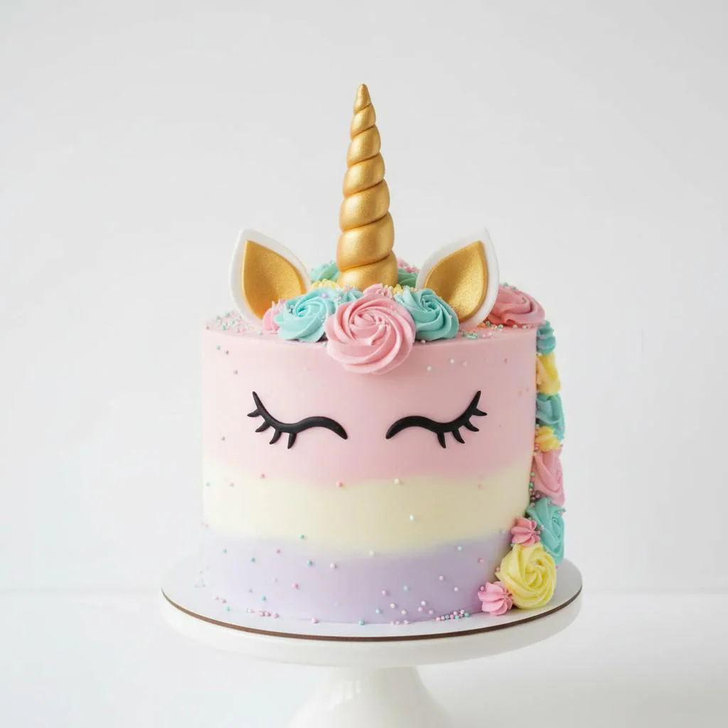 Unicorn Cake Topper Set – Gold Horn, Ears and Eyelashes, Edible Cake Decoration for Birthday Cake, Magical Party Supplies