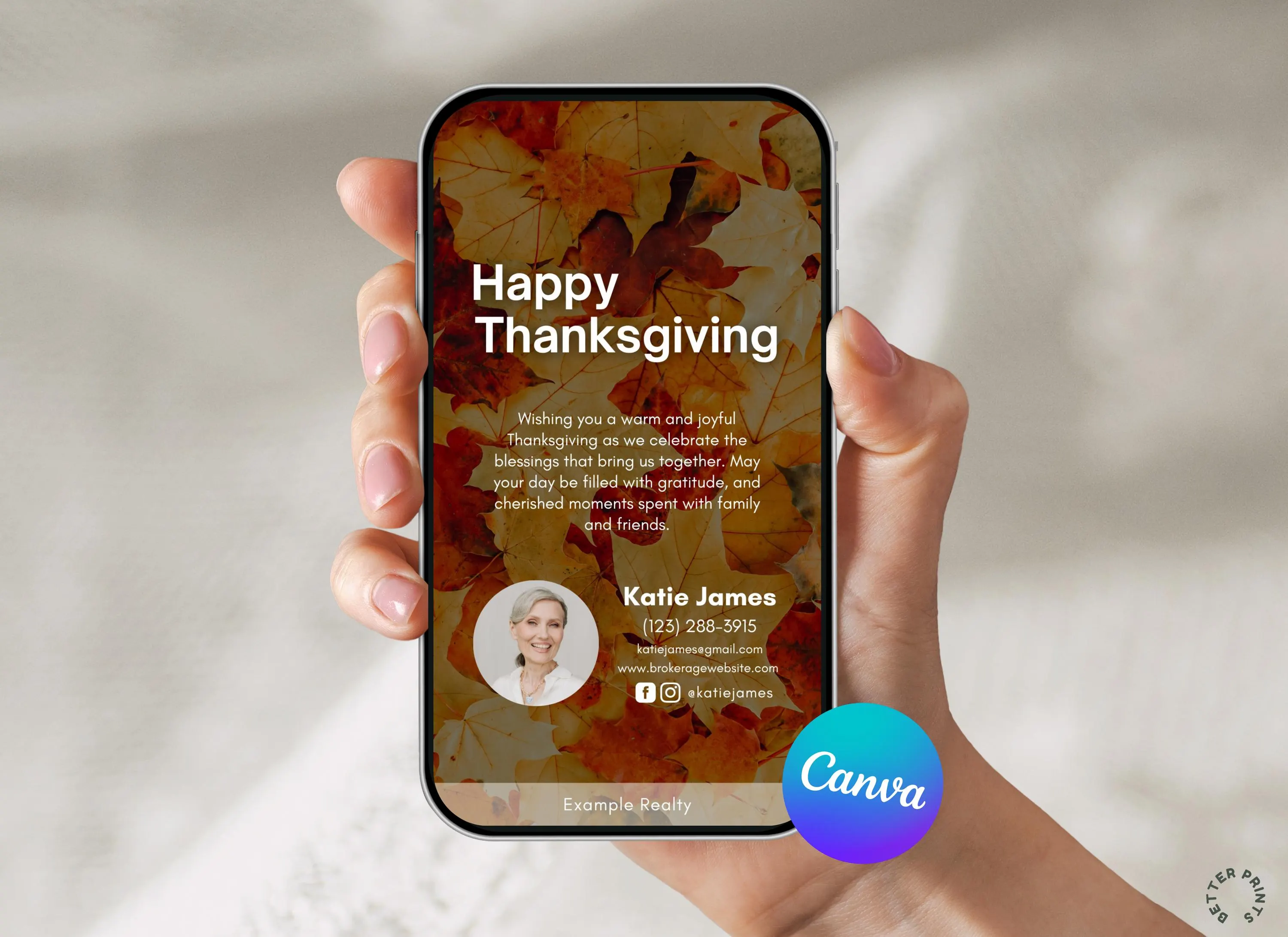Thanksgiving Real Estate Business Card Template, Realtor Marketing Materials (Digital Download)