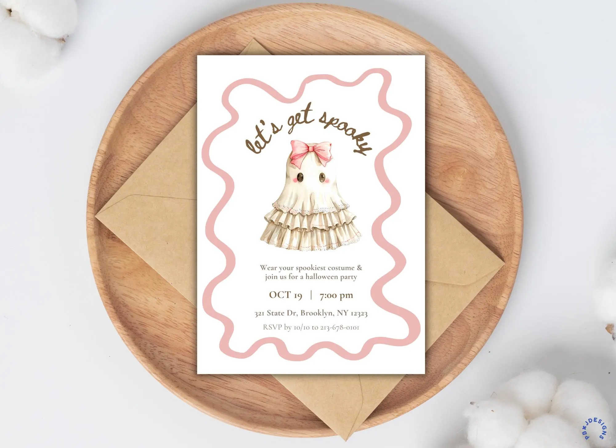Girly Ghost Spooky Halloween Party Invitation Template: Editable Canva Digital Invite