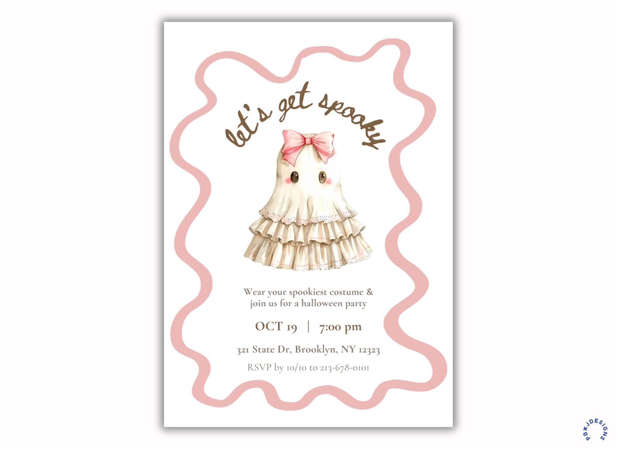 Girly Ghost Spooky Halloween Party Invitation Template: Editable Canva Digital Invite - image 3