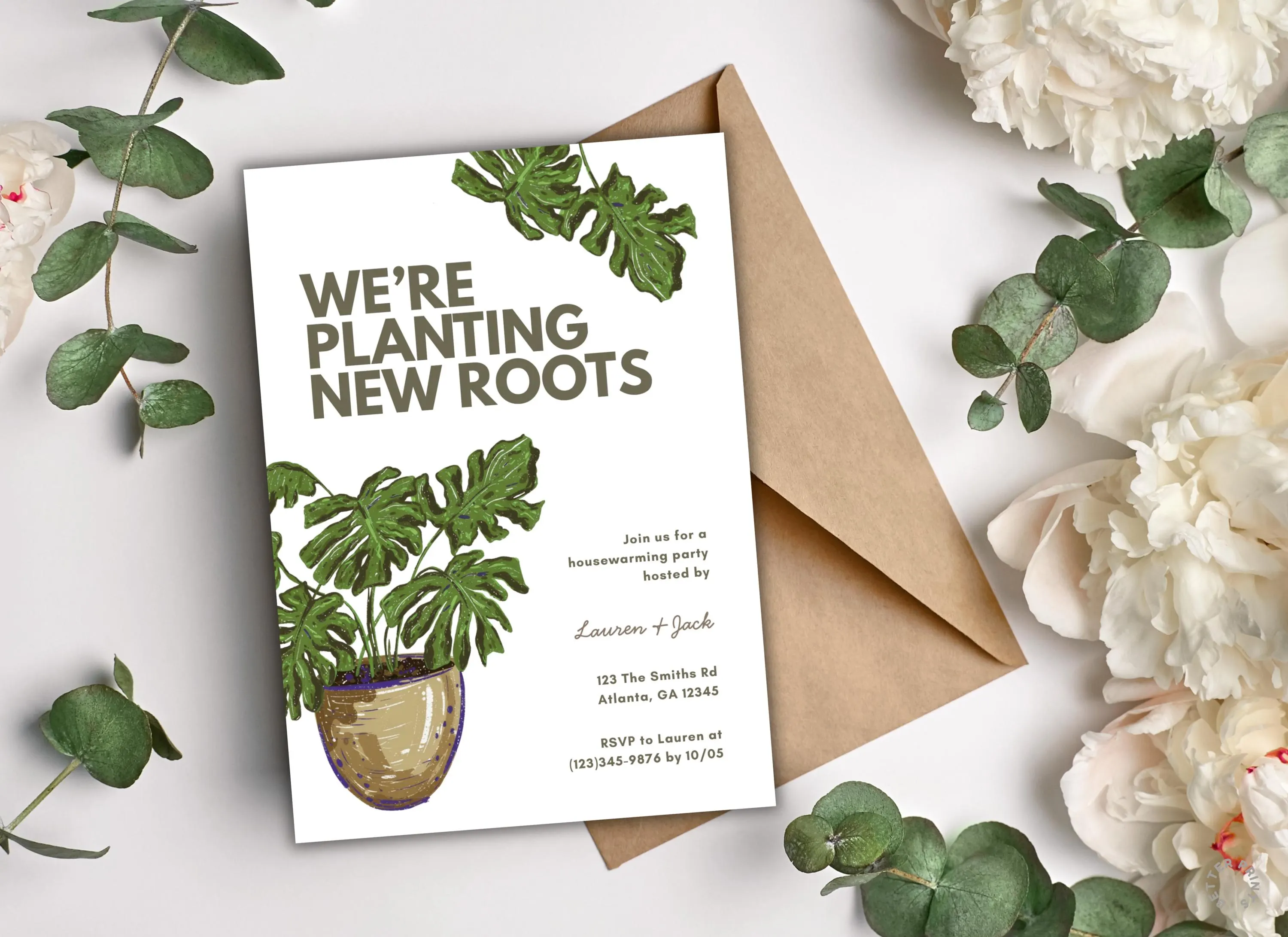 Potted Plant Housewarming Invitation, We're Planting New Roots: Editable Canva Template - image 5