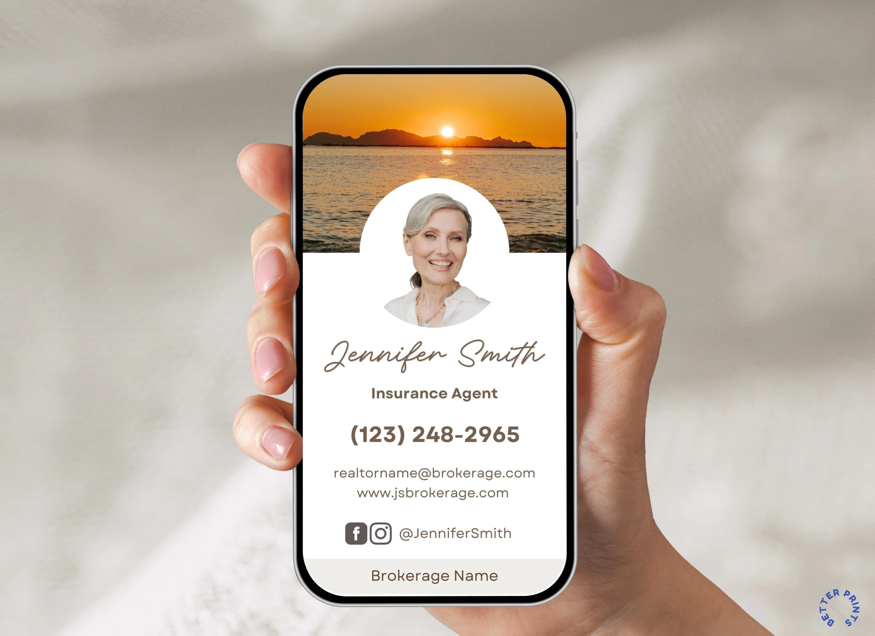 Insurance Agent Business Card Template, Mobile Digital Card: Instant Download (Canva)