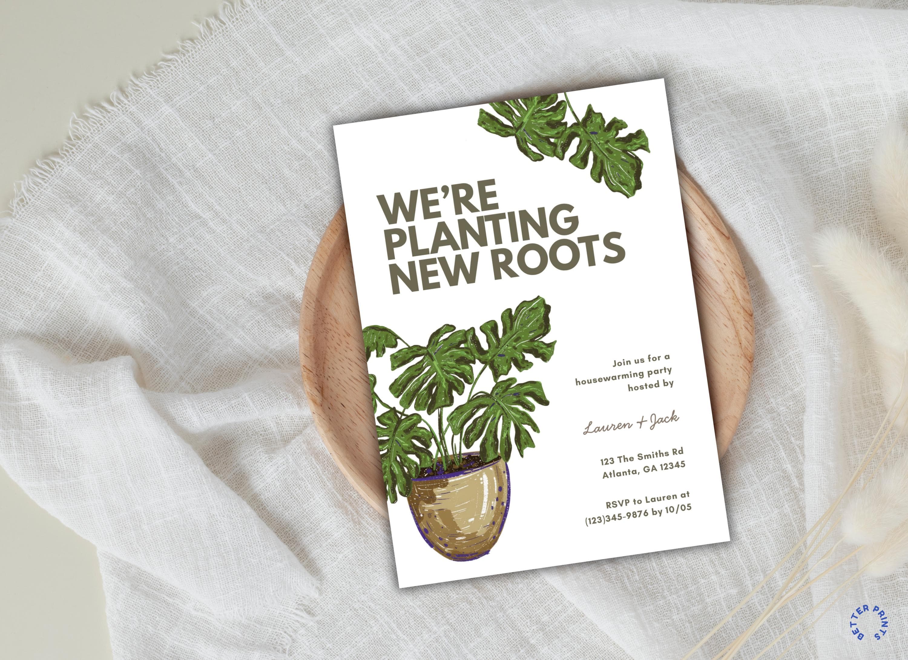 Potted Plant Housewarming Invitation, We're Planting New Roots: Editable Canva Template - image 2