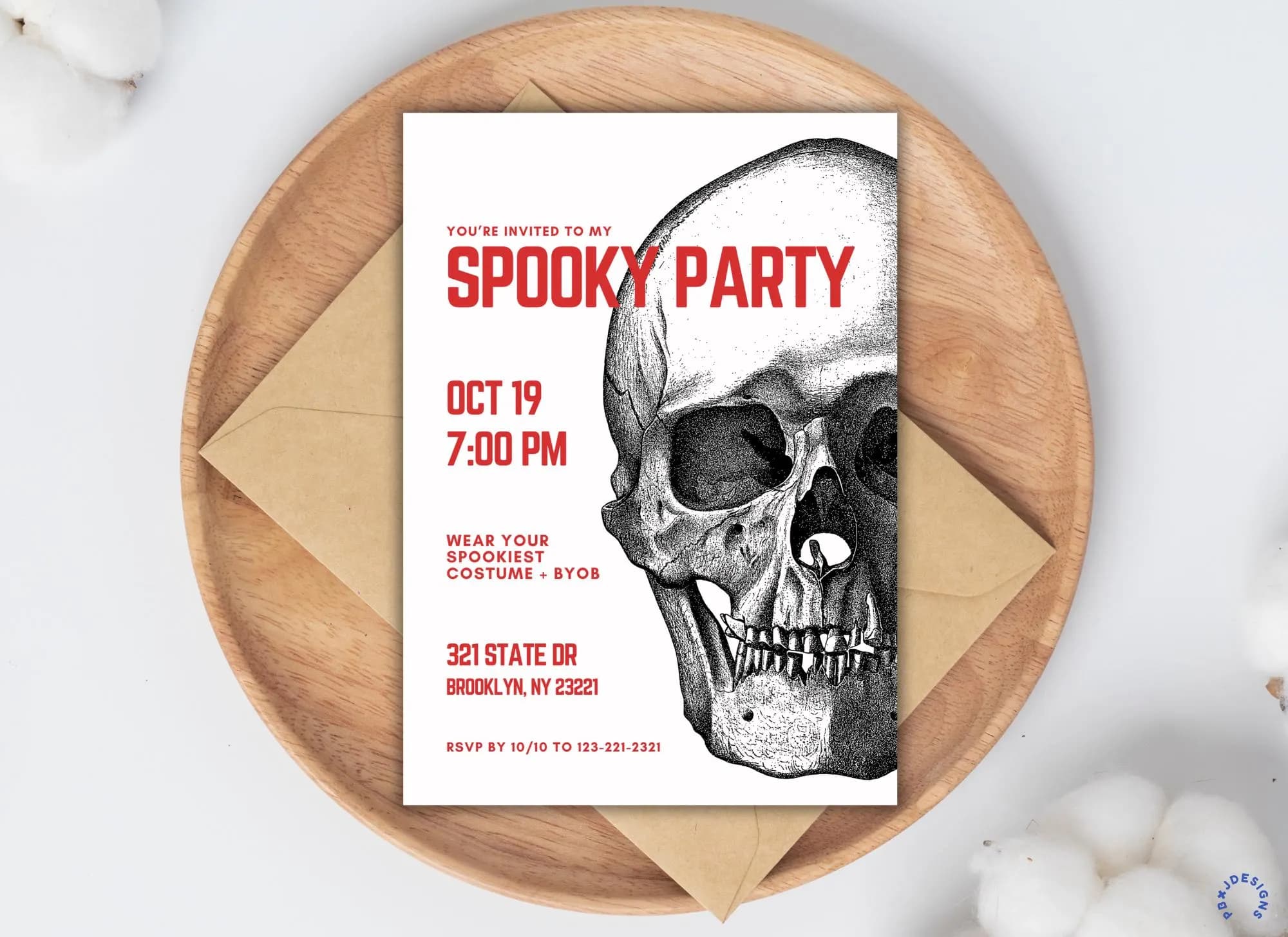 Halloween Party Invite, Skull Digital Invitation Template (Canva)