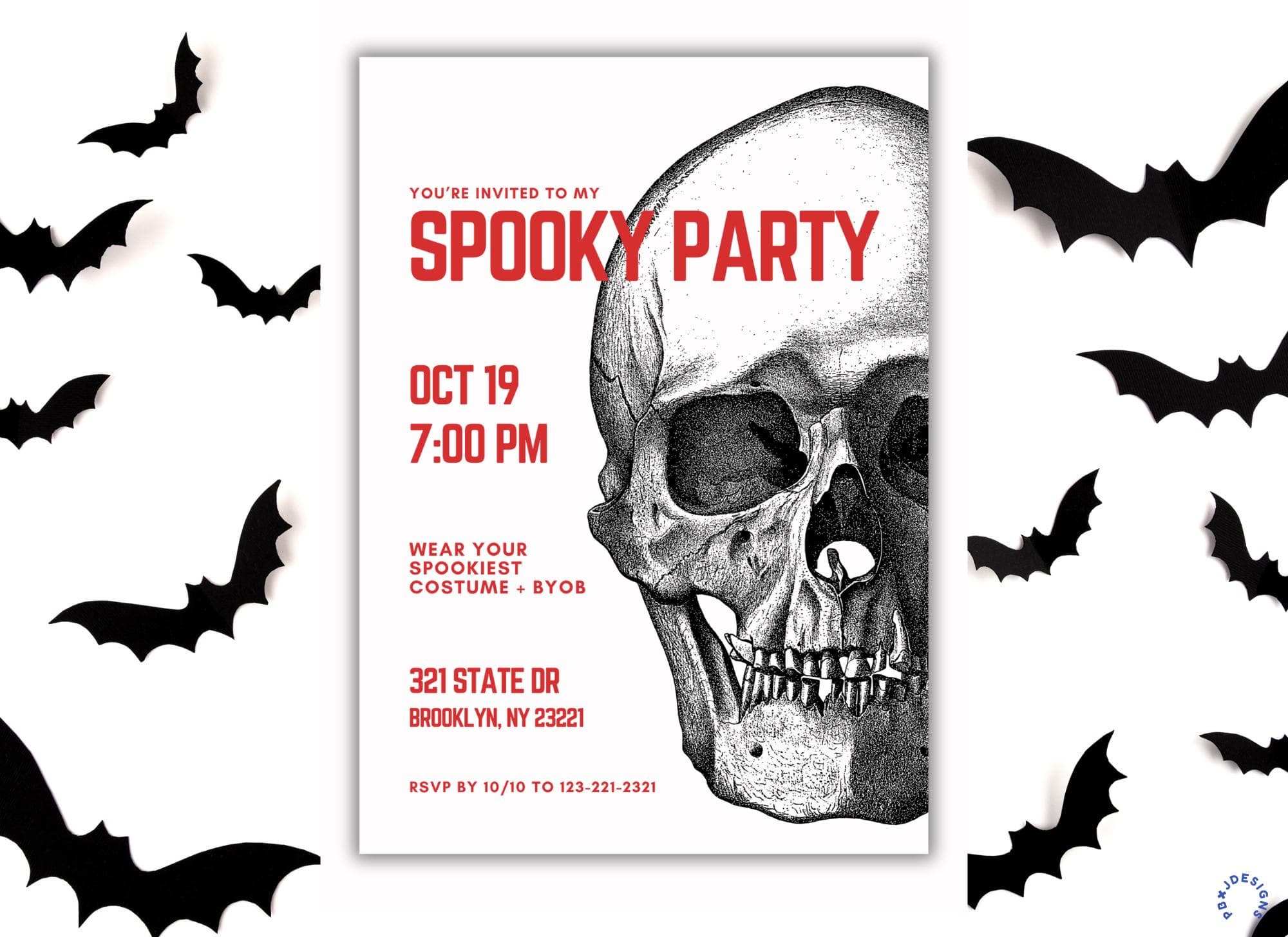Halloween Party Invite, Skull Digital Invitation Template (Canva) - image 5
