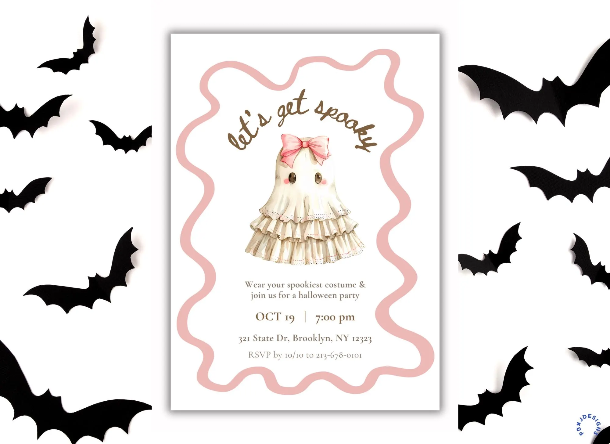 Girly Ghost Spooky Halloween Party Invitation Template: Editable Canva Digital Invite - image 5