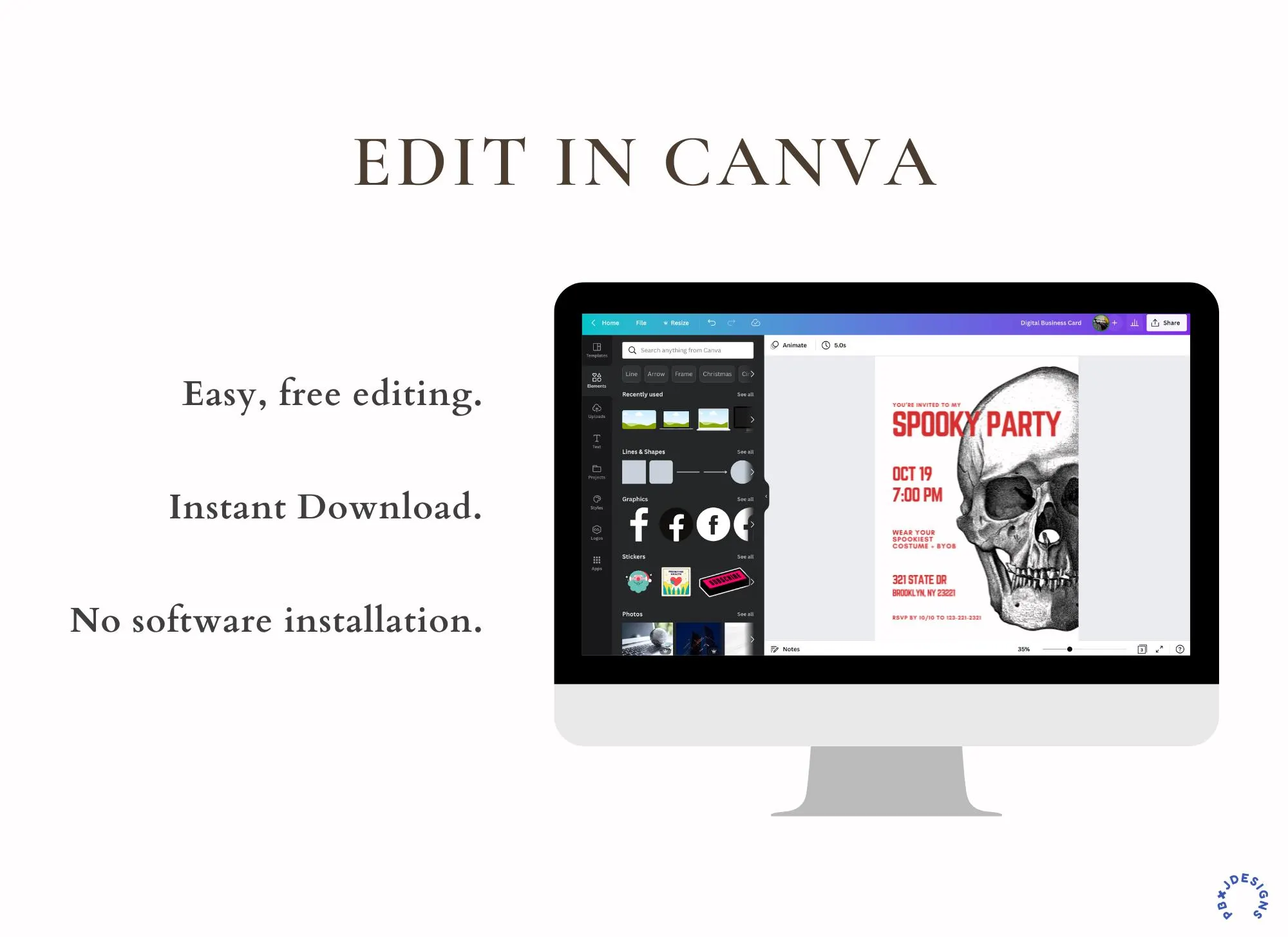 Halloween Party Invite, Skull Digital Invitation Template (Canva) - image 2