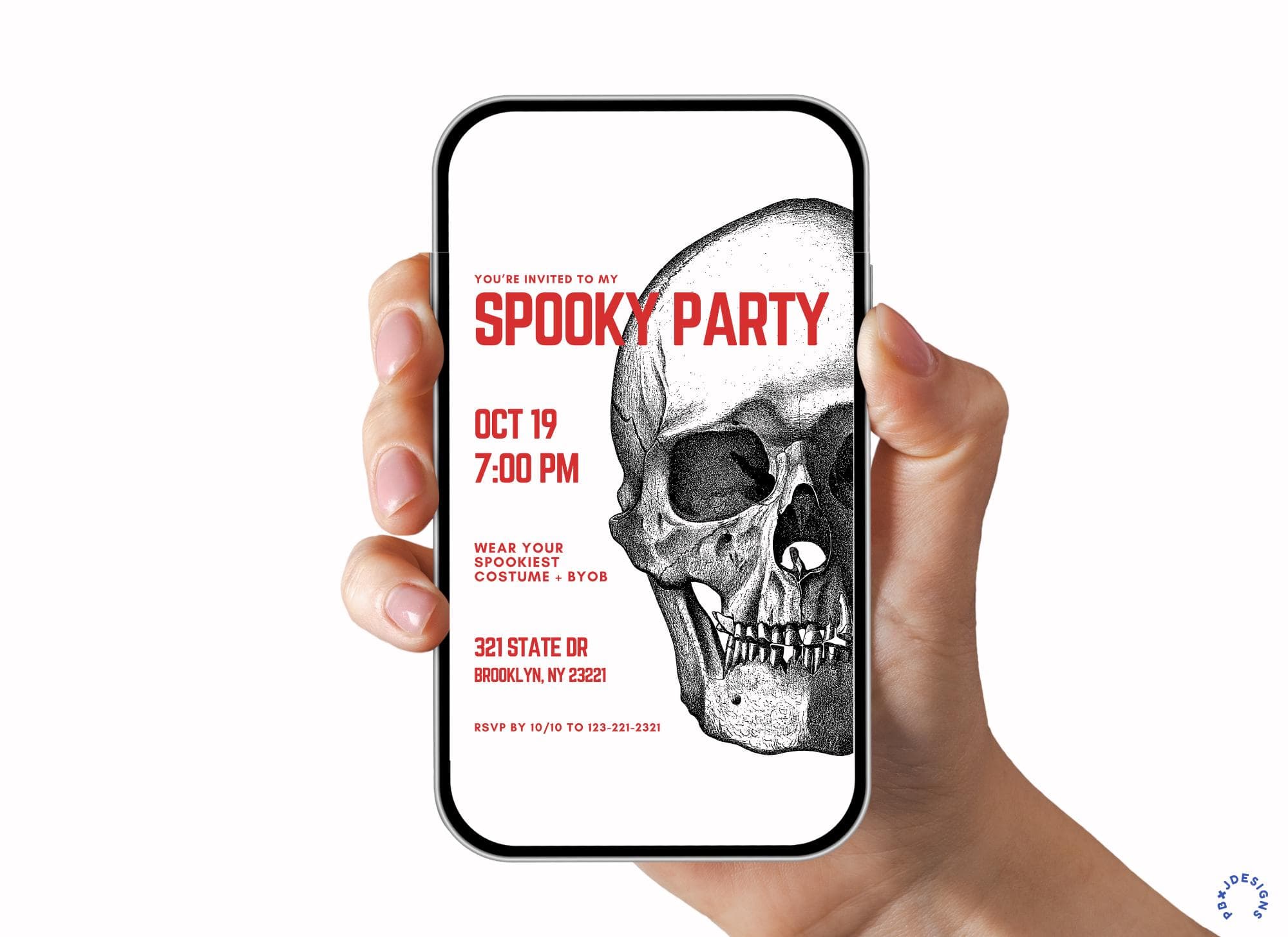 Halloween Party Invite, Skull Digital Invitation Template (Canva) - image 3