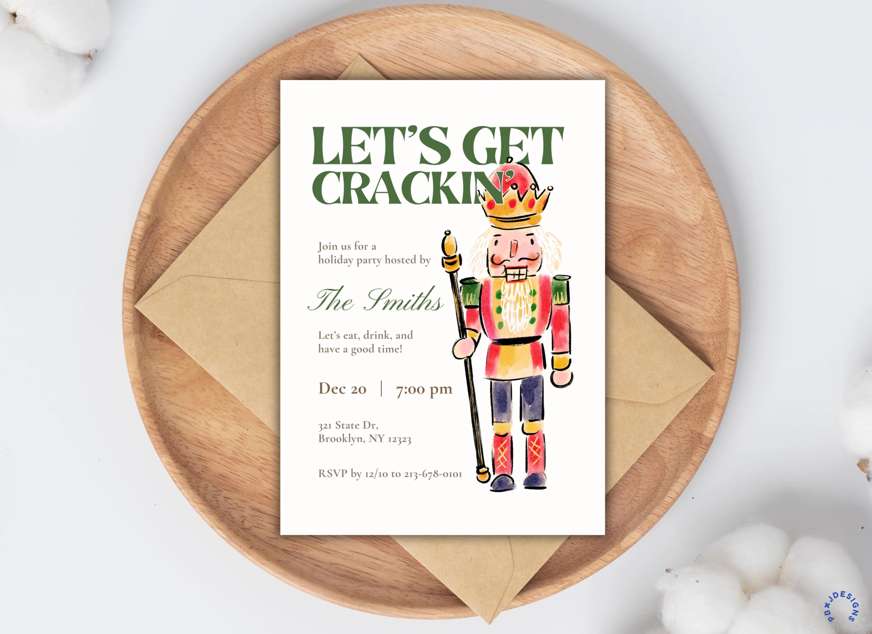 Nutcracker Christmas Party Digital Invitation: Let's Get Crackin', Template Editable on Canva