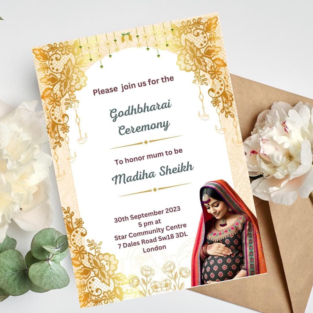 Indian Digital Invite, Seemantham, Godh Bharai Asian Baby Shower Invitation Cards Canva Digital Template Instant Same Day Downloads