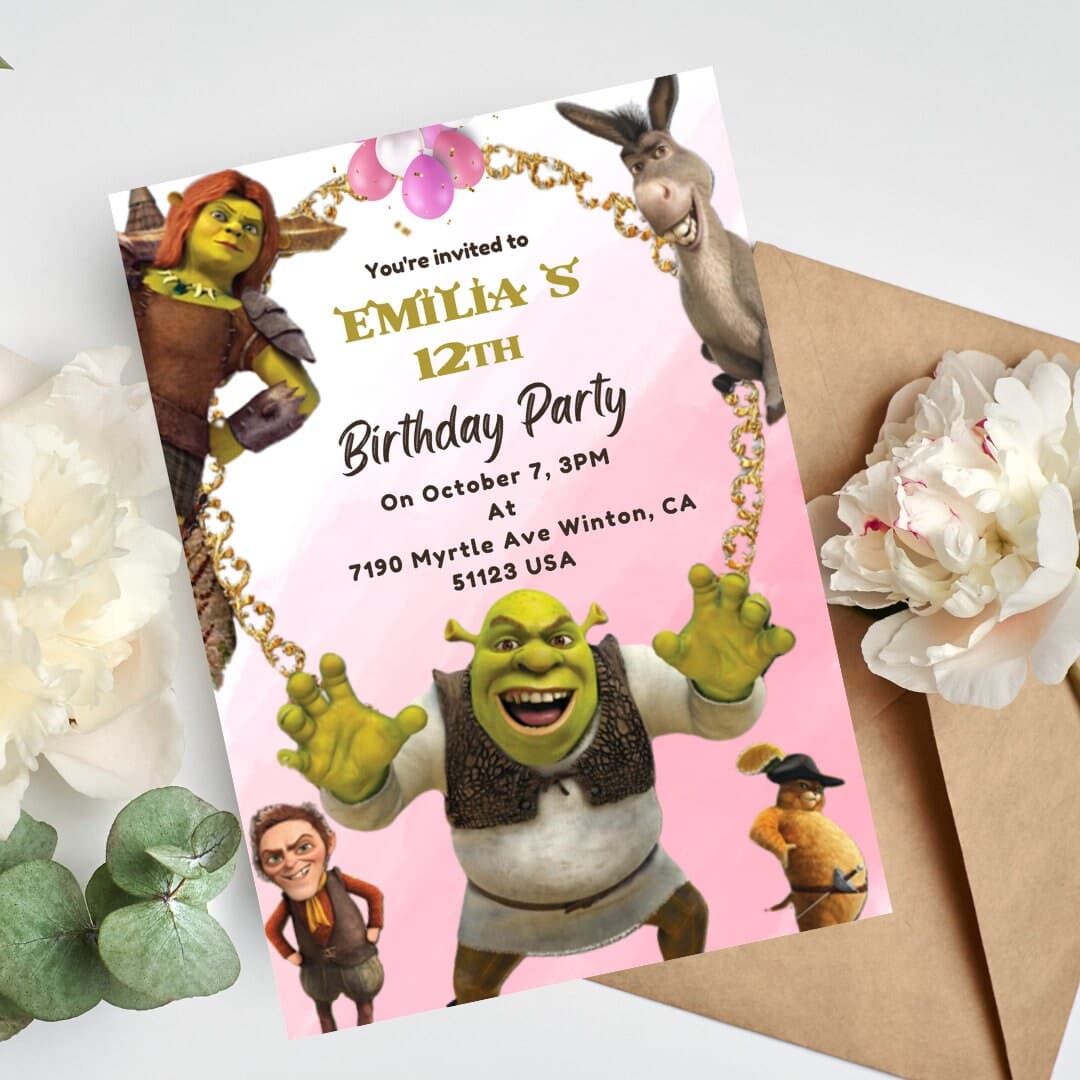 Kids Digital Invitation Template, Funny Party Invite, Funny Characters Invitation, Shreked Birthday Invite, Children Birthday Invitation