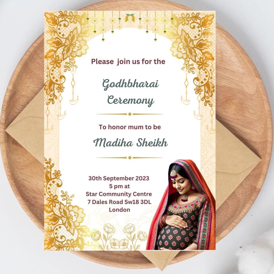 Indian Digital Invite, Seemantham, Godh Bharai Asian Baby Shower Invitation Cards Canva Digital Template Instant Same Day Downloads - image 3