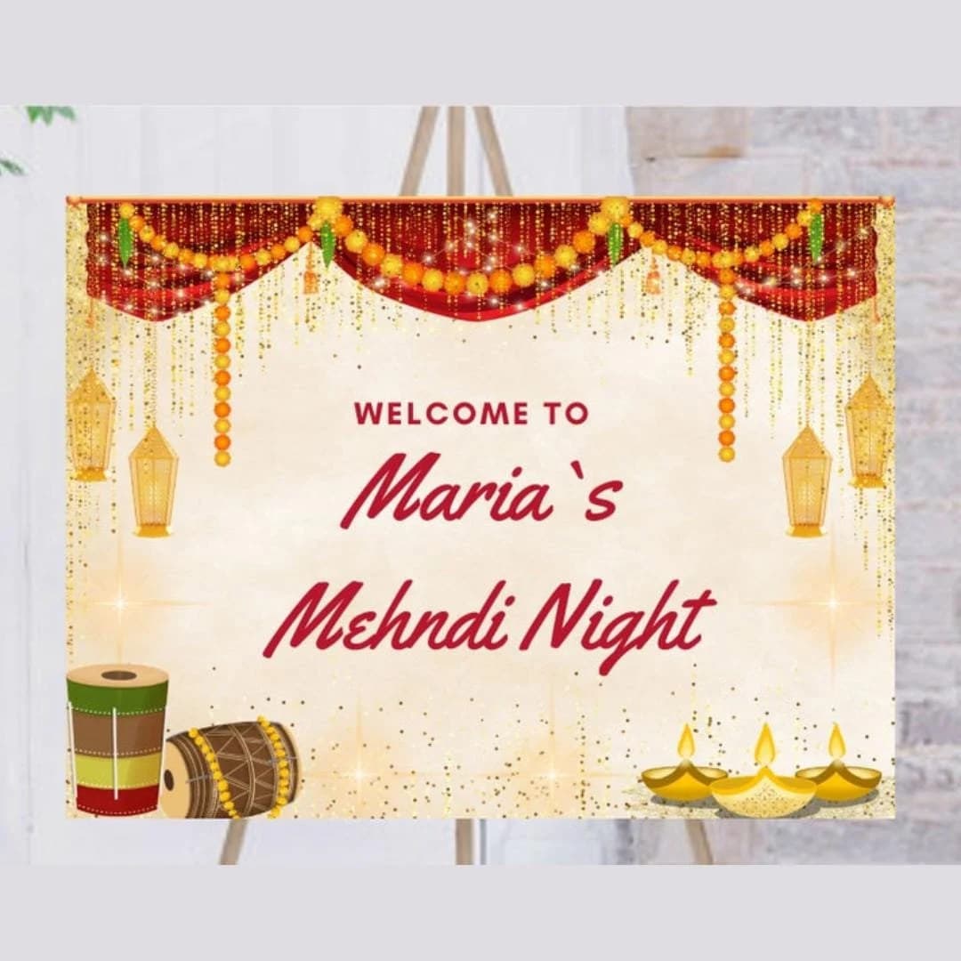 Indian Wedding Decor & Mehendi Welcome Signs, Mehndi Welcome Sign as Garlands Mehndi Signs, Marigold decor as Mendhi Sign, Dholki Signboards