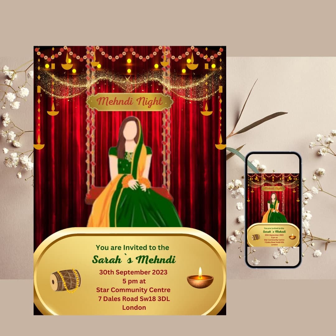 Printable invites Digital Mehndi invitations & Dholki Invites, Mendhi Night, Sangeet Wedding invitations Template Online Smartphone - image 4