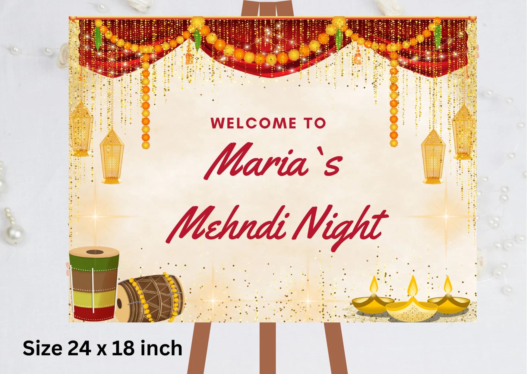 Indian Wedding Decor & Mehendi Welcome Signs, Mehndi Welcome Sign as Garlands Mehndi Signs, Marigold decor as Mendhi Sign, Dholki Signboards - image 3