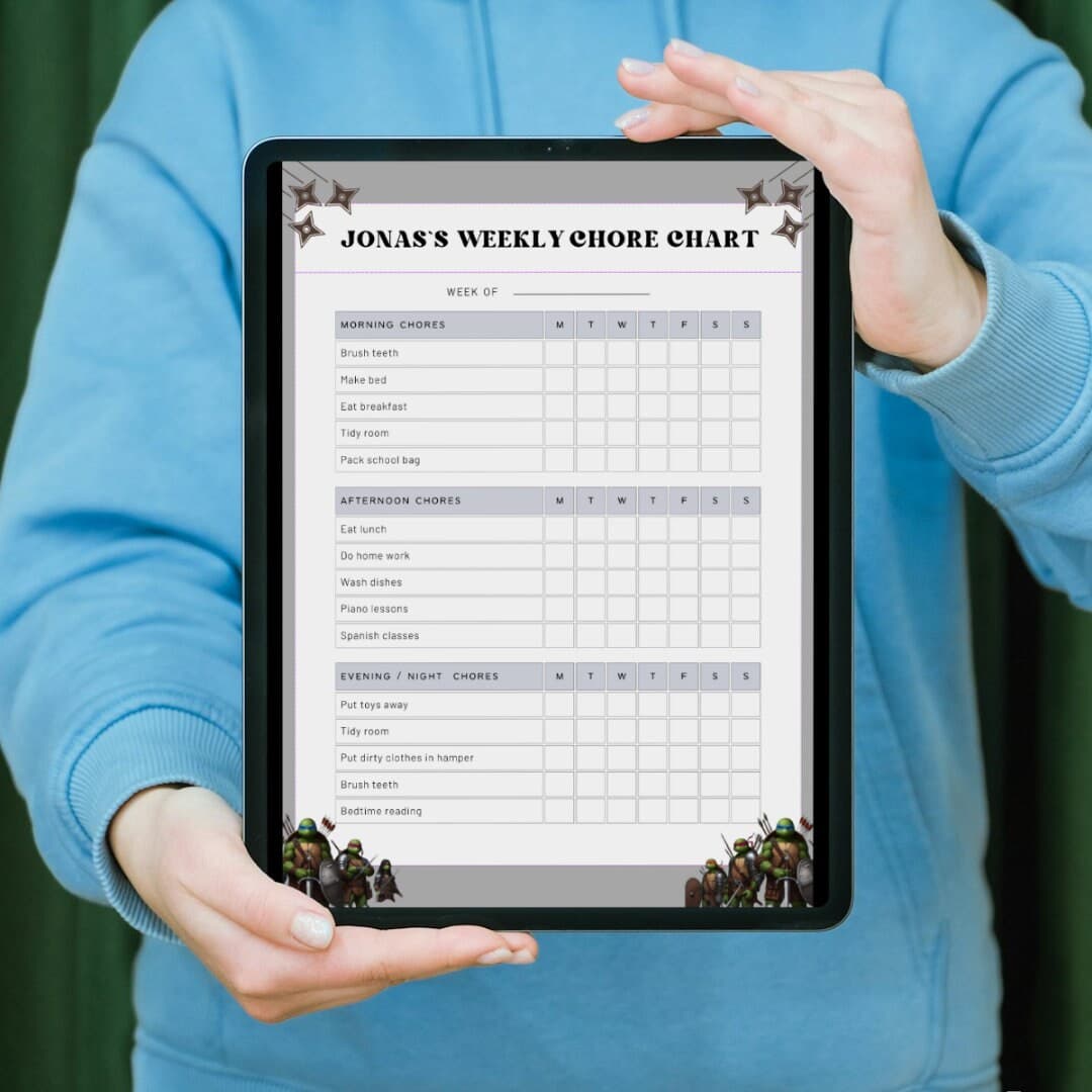 Children Turtle Themed Warrior Game Fun Daily Routine Checklist, Responsibility Chart, To Do List, Editable Planner, Routine Chart Ninja - image 5