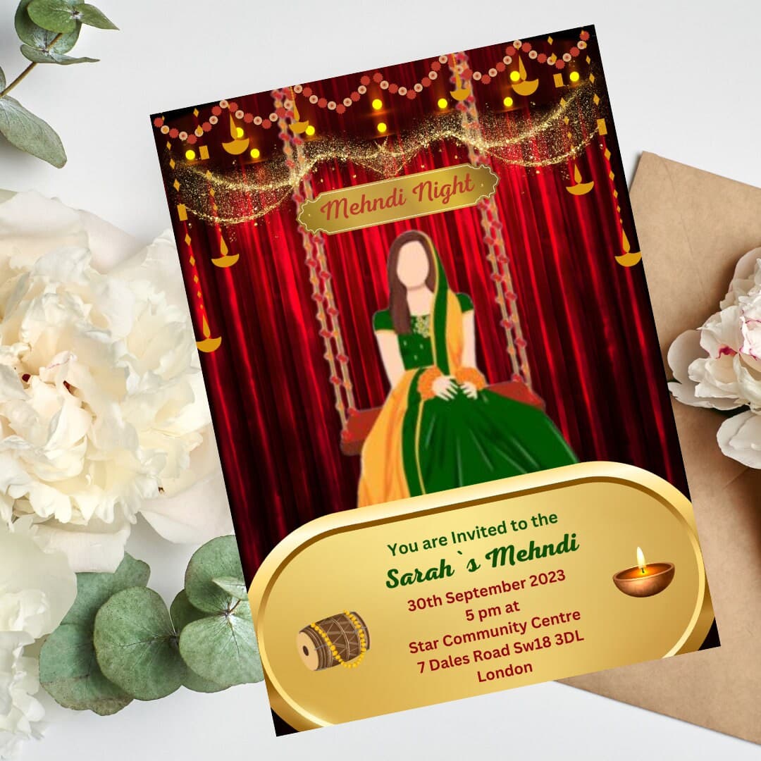 Printable invites Digital Mehndi invitations & Dholki Invites, Mendhi Night, Sangeet Wedding invitations Template Online Smartphone