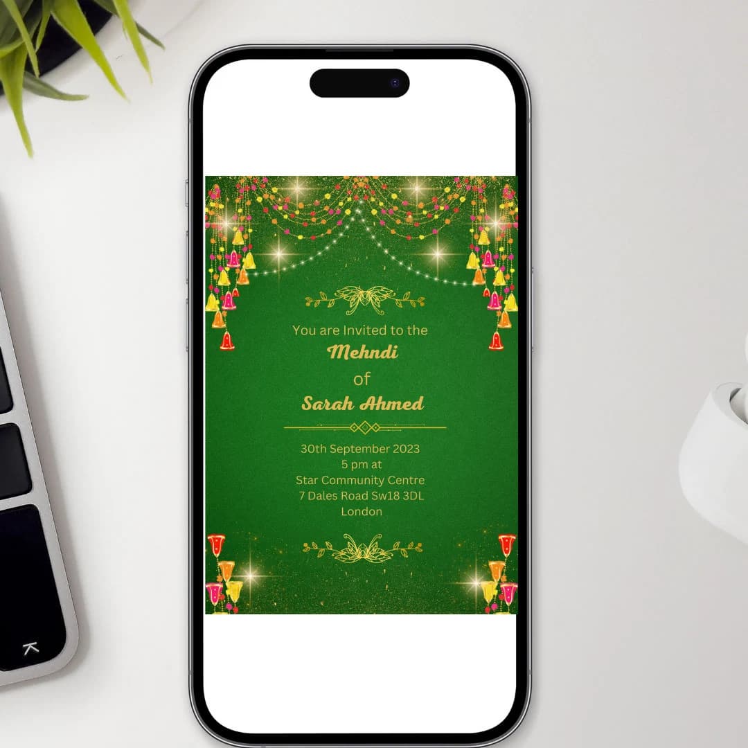 Printable invites Digital Mehndi invitations&Dholki Invites, Mendhi Night, Wedding invitations Template Online Canva Print Green Gold - image 3