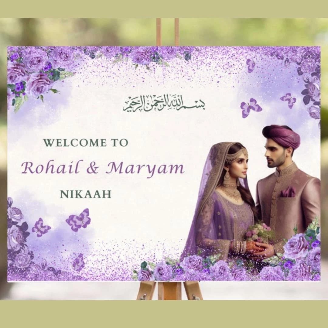 2 Template Includes Nikaah Wedding Signs as Muslim Nikah Waleema Sign, Floral Welcome Sign Walima & Waleema Welcome sign, Reception signages