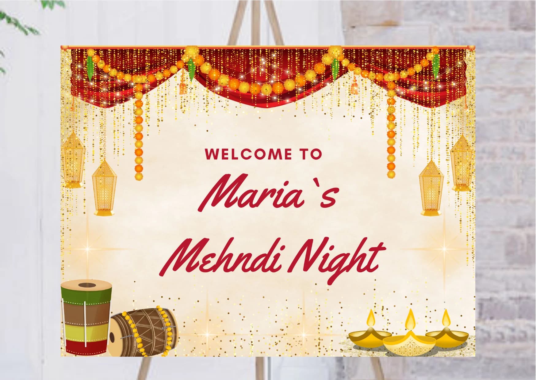 Indian Wedding Decor & Mehendi Welcome Signs, Mehndi Welcome Sign as Garlands Mehndi Signs, Marigold decor as Mendhi Sign, Dholki Signboards - image 4