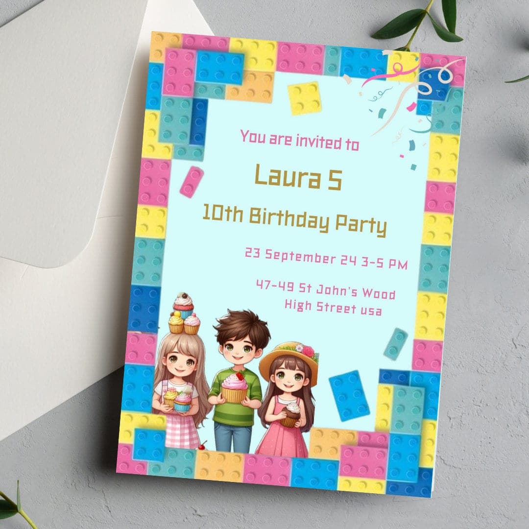 Printable Birthday Invitation Building Blocks Friends Invitation Birthday Invite for girls Friends Birthday Party Invitation Bricks Blocks - image 4