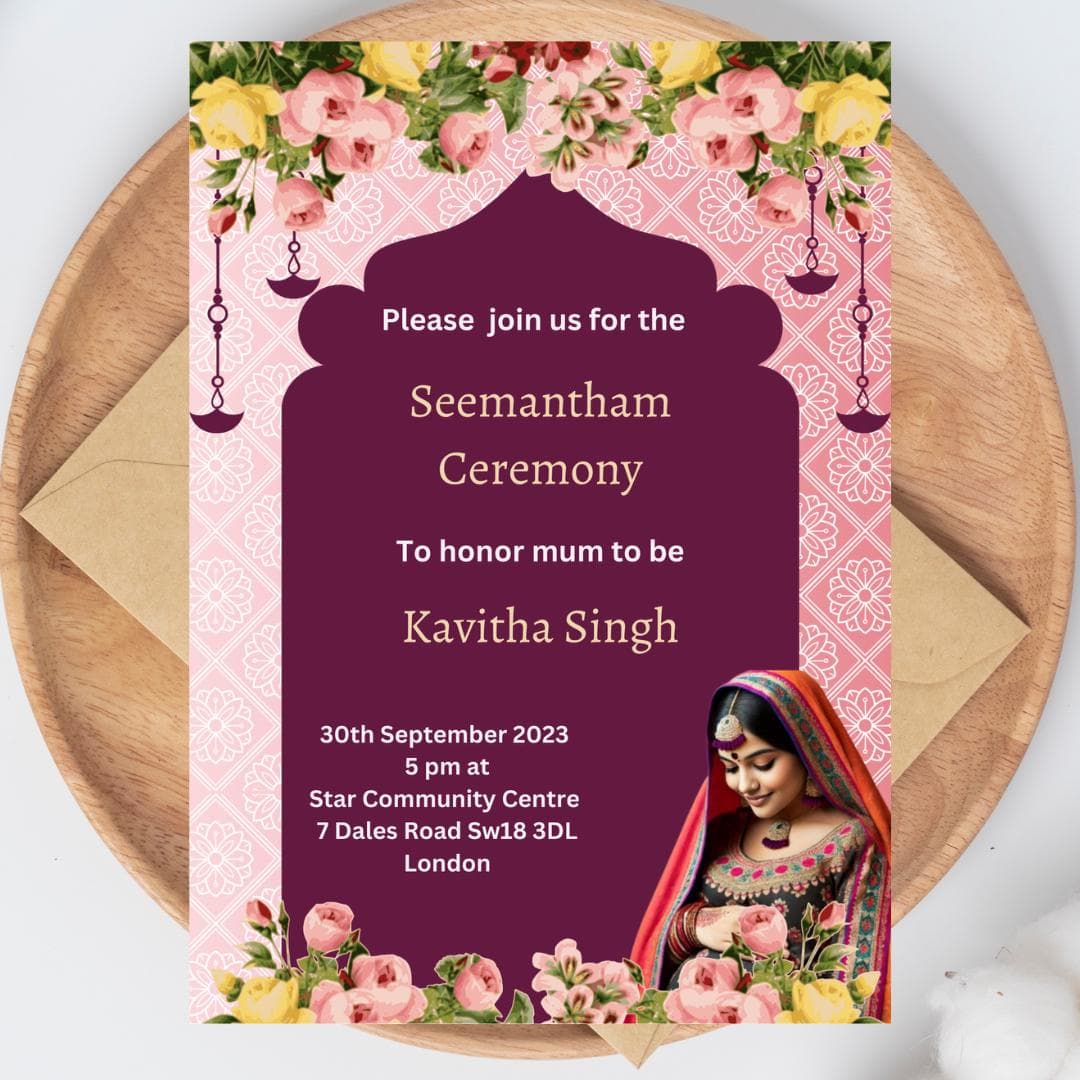 Indian Digital Animated MP4 Video Invitation, Seemantham,Godh Bharai Baby Shower Invitation Cards Canva Digital Template Instant Downloads