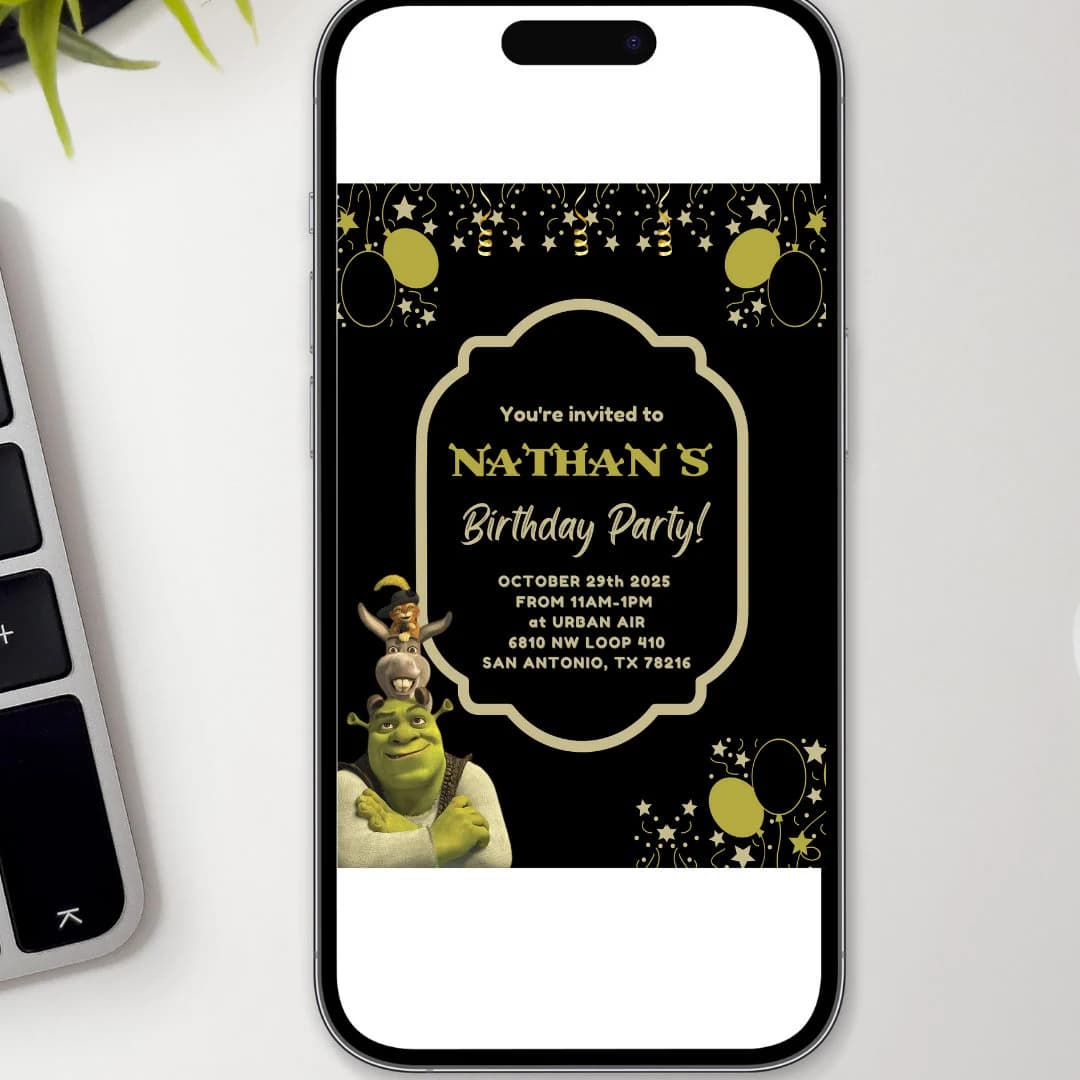 Instant Digital Invitation Template, Kids Party Invite, Funny Swamp Characters Invitation, Shreked Birthday Invite, Kids Birthday Invitation - image 4
