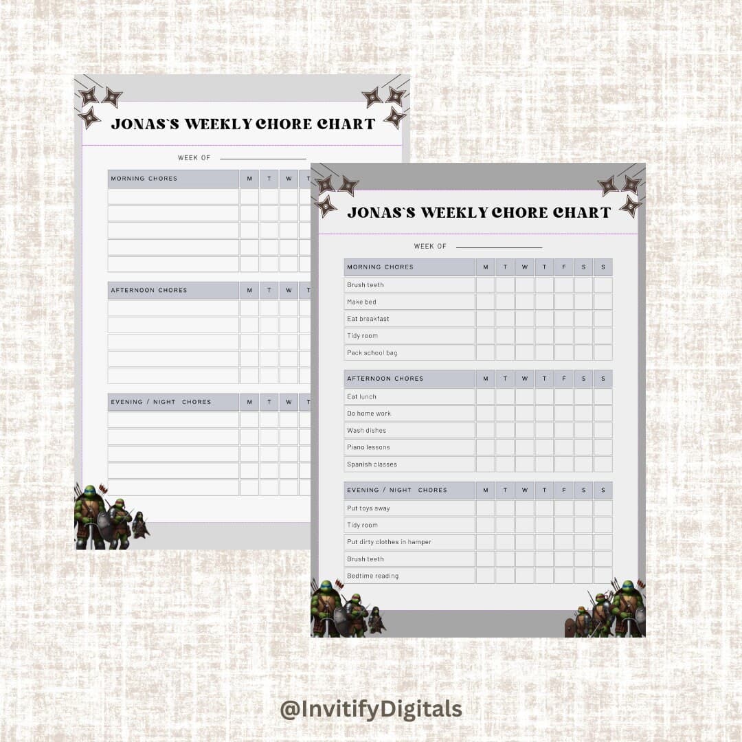 Children Turtle Themed Warrior Game Fun Daily Routine Checklist, Responsibility Chart, To Do List, Editable Planner, Routine Chart Ninja - image 3