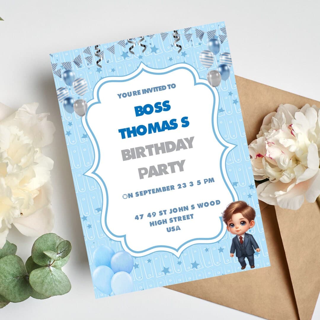Editable Baby Boss Boy Birthday Invitation | Baby Party invitation | Template Editable-Printable | Invite Instant Download | 2 Templates