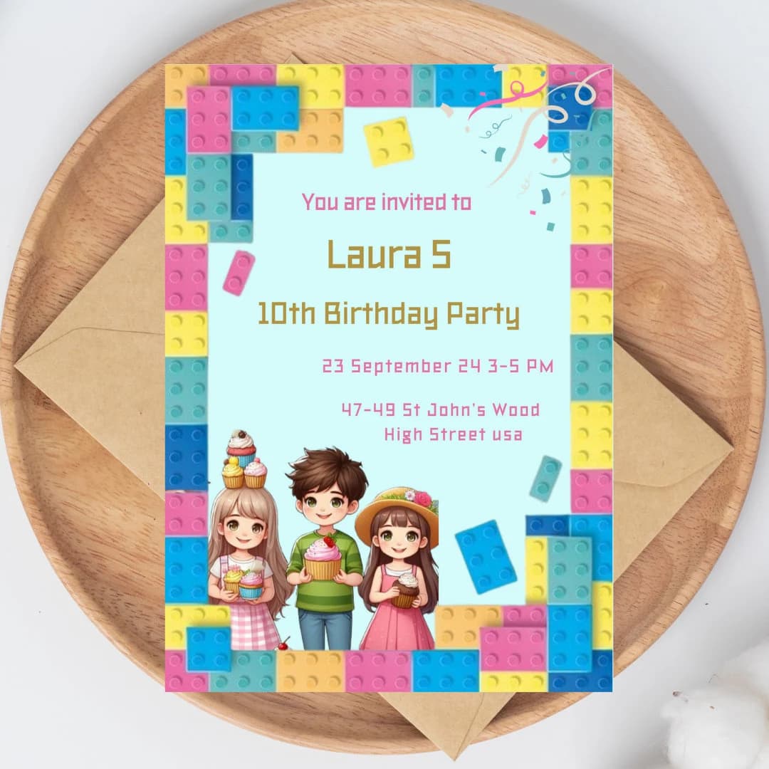 Printable Birthday Invitation Building Blocks Friends Invitation Birthday Invite for girls Friends Birthday Party Invitation Bricks Blocks - image 5