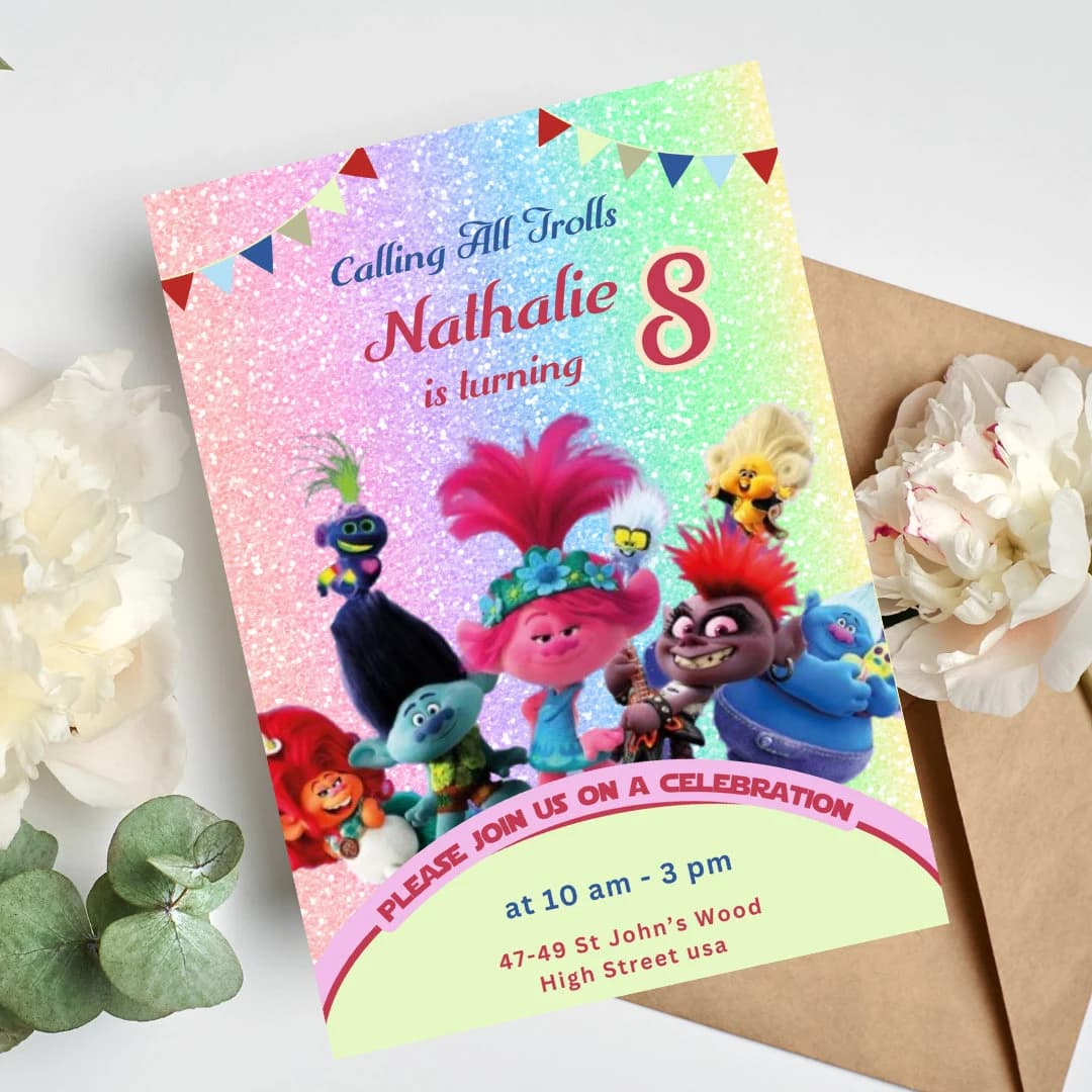 Craziest Party Birthday Invitation |Trolls Printable invitation | Trolls Party Invite | Digital Troll Party Editable Template Canva
