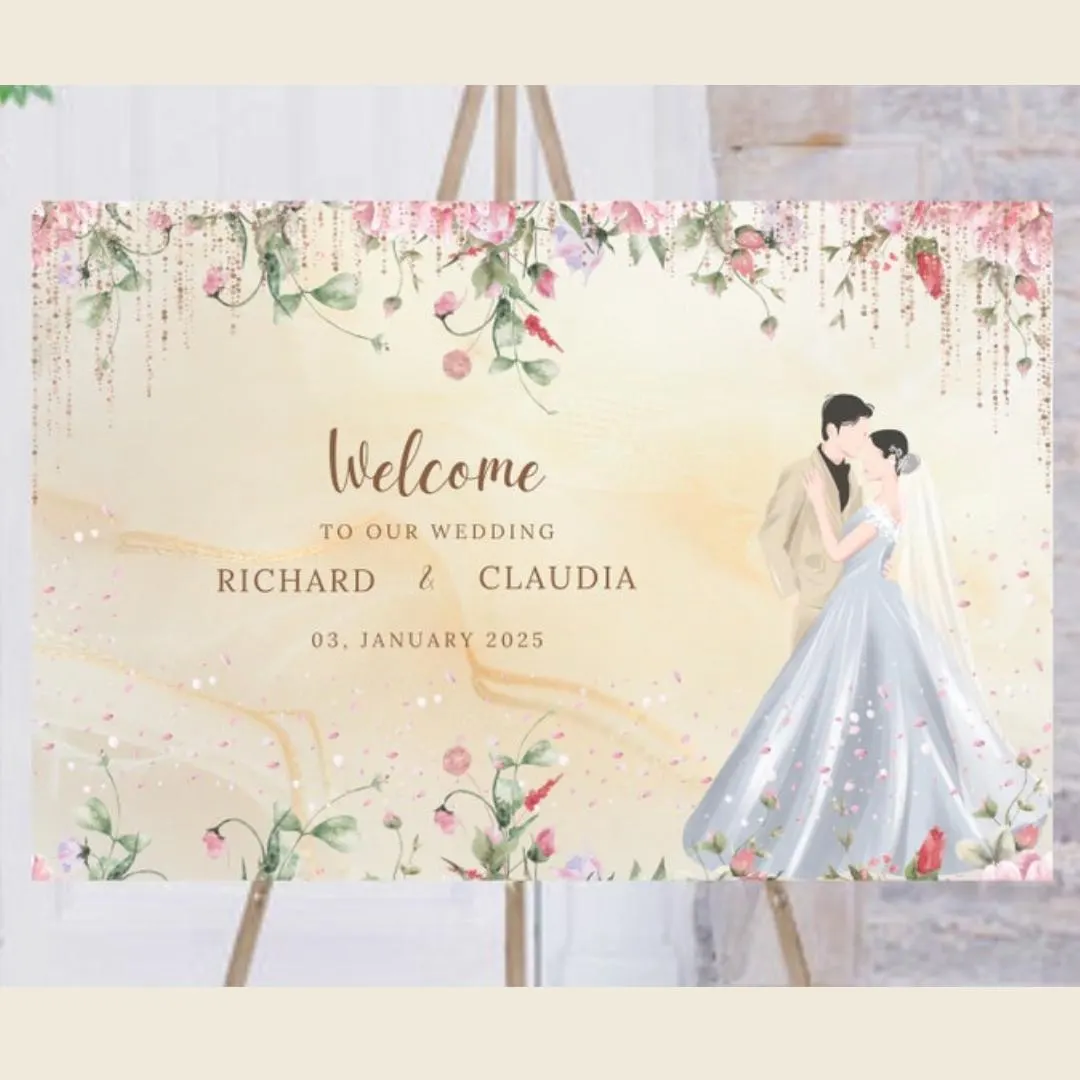 Wedding Welcome Sign Template, Floral Wedding Sign, Printable Welcome Board, Blush Wedding Sign, Canva Digital Print, Wedding Party