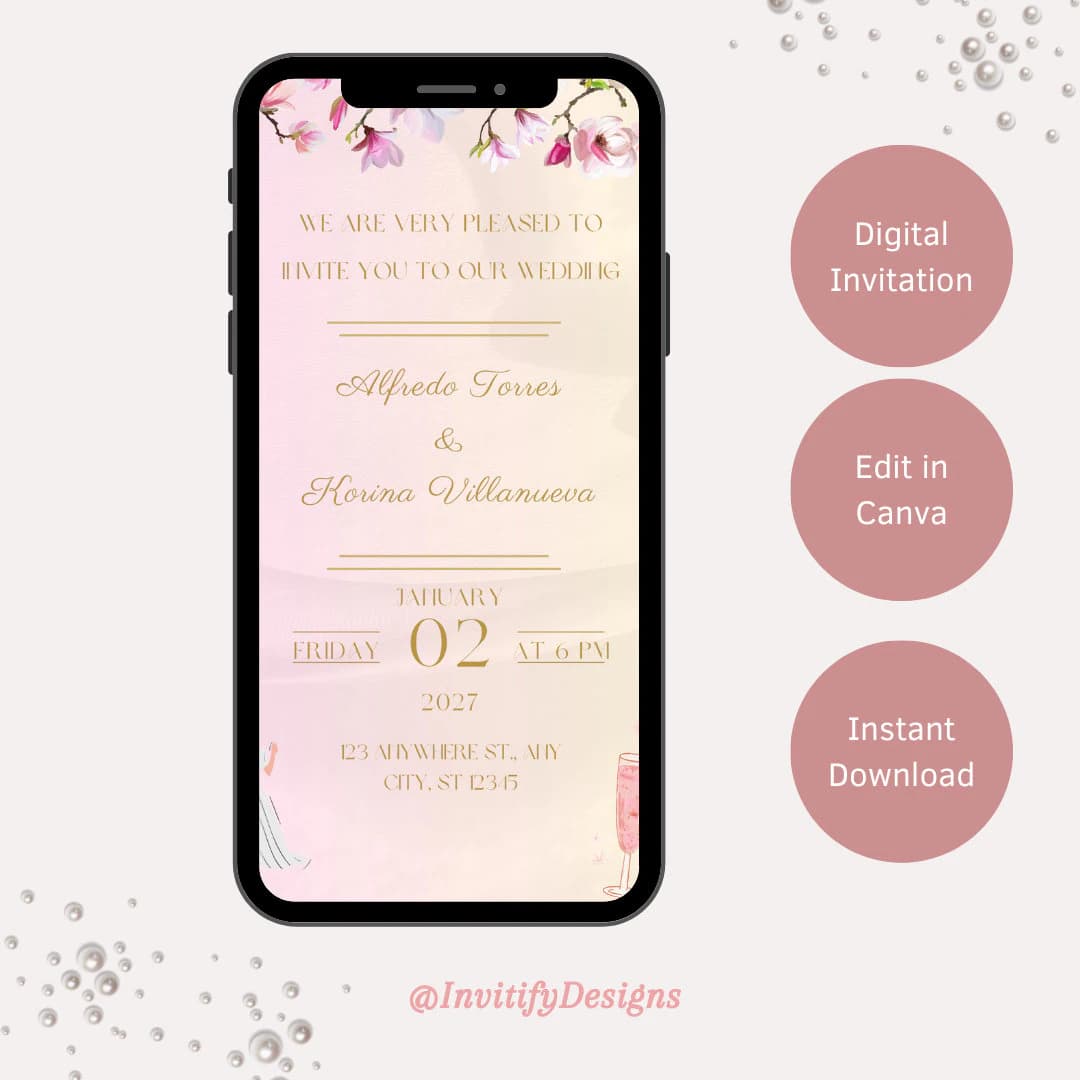 Smartphone wedding invitation, Smartphone Evite Template, iphone electronic, Electronic wedding, text message invitation, Print Canva Pink - image 5