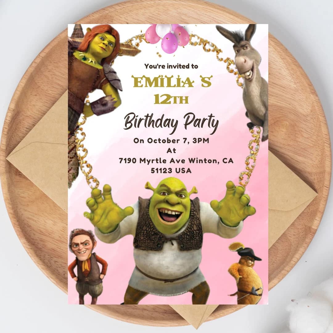 Kids Digital Invitation Template, Funny Party Invite, Funny Characters Invitation, Shreked Birthday Invite, Children Birthday Invitation - image 5