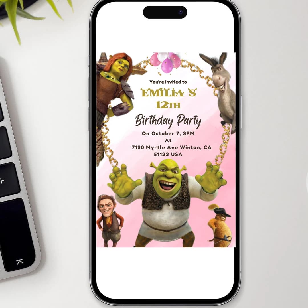 Kids Digital Invitation Template, Funny Party Invite, Funny Characters Invitation, Shreked Birthday Invite, Children Birthday Invitation - image 3