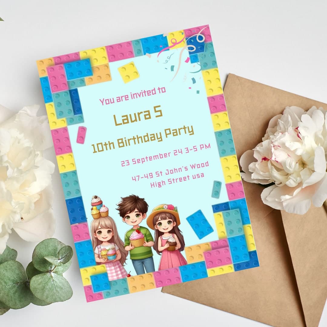 Printable Birthday Invitation Building Blocks Friends Invitation Birthday Invite for girls Friends Birthday Party Invitation Bricks Blocks