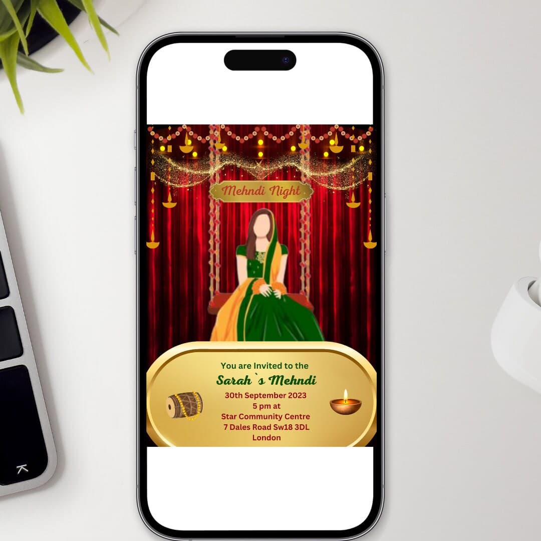 Printable invites Digital Mehndi invitations & Dholki Invites, Mendhi Night, Sangeet Wedding invitations Template Online Smartphone - image 5