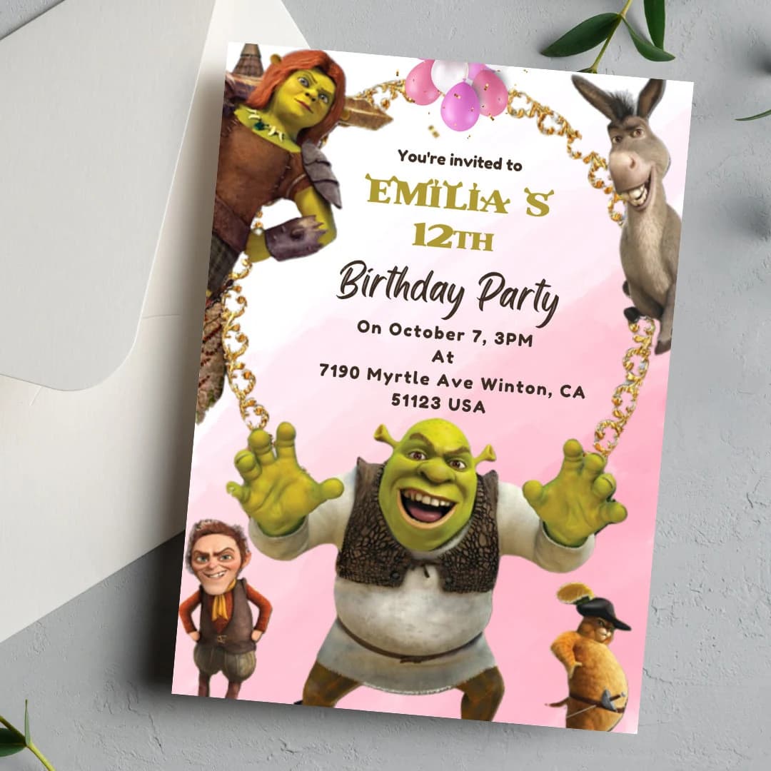 Kids Digital Invitation Template, Funny Party Invite, Funny Characters Invitation, Shreked Birthday Invite, Children Birthday Invitation - image 4