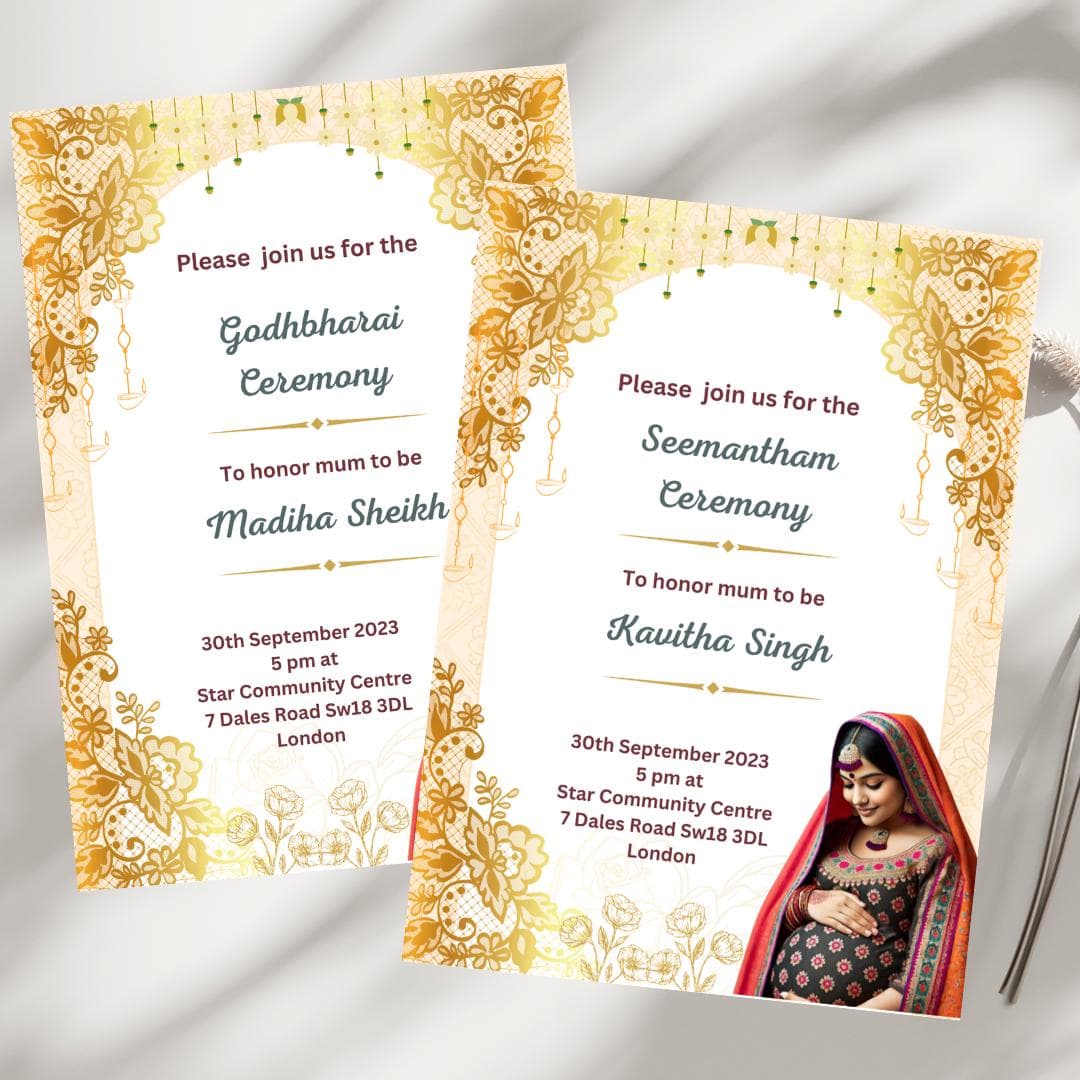 Indian Digital Invite, Seemantham, Godh Bharai Asian Baby Shower Invitation Cards Canva Digital Template Instant Same Day Downloads - image 4