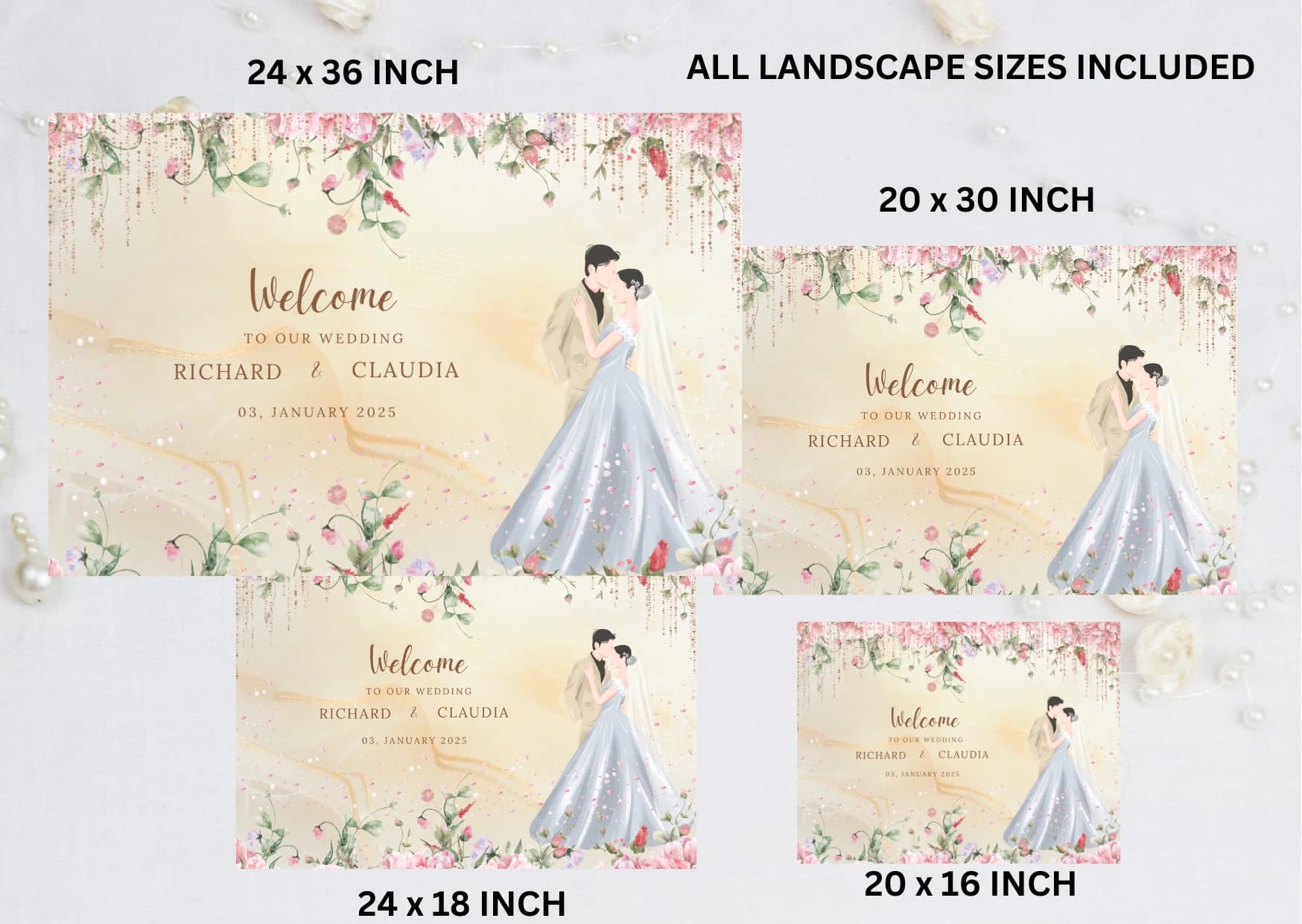 Wedding Welcome Sign Template, Floral Wedding Sign, Printable Welcome Board, Blush Wedding Sign, Canva Digital Print, Wedding Party - image 4