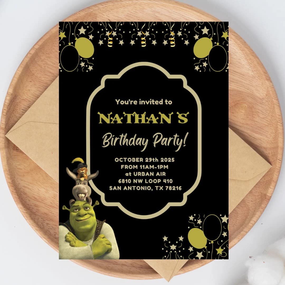 Instant Digital Invitation Template, Kids Party Invite, Funny Swamp Characters Invitation, Shreked Birthday Invite, Kids Birthday Invitation - image 3
