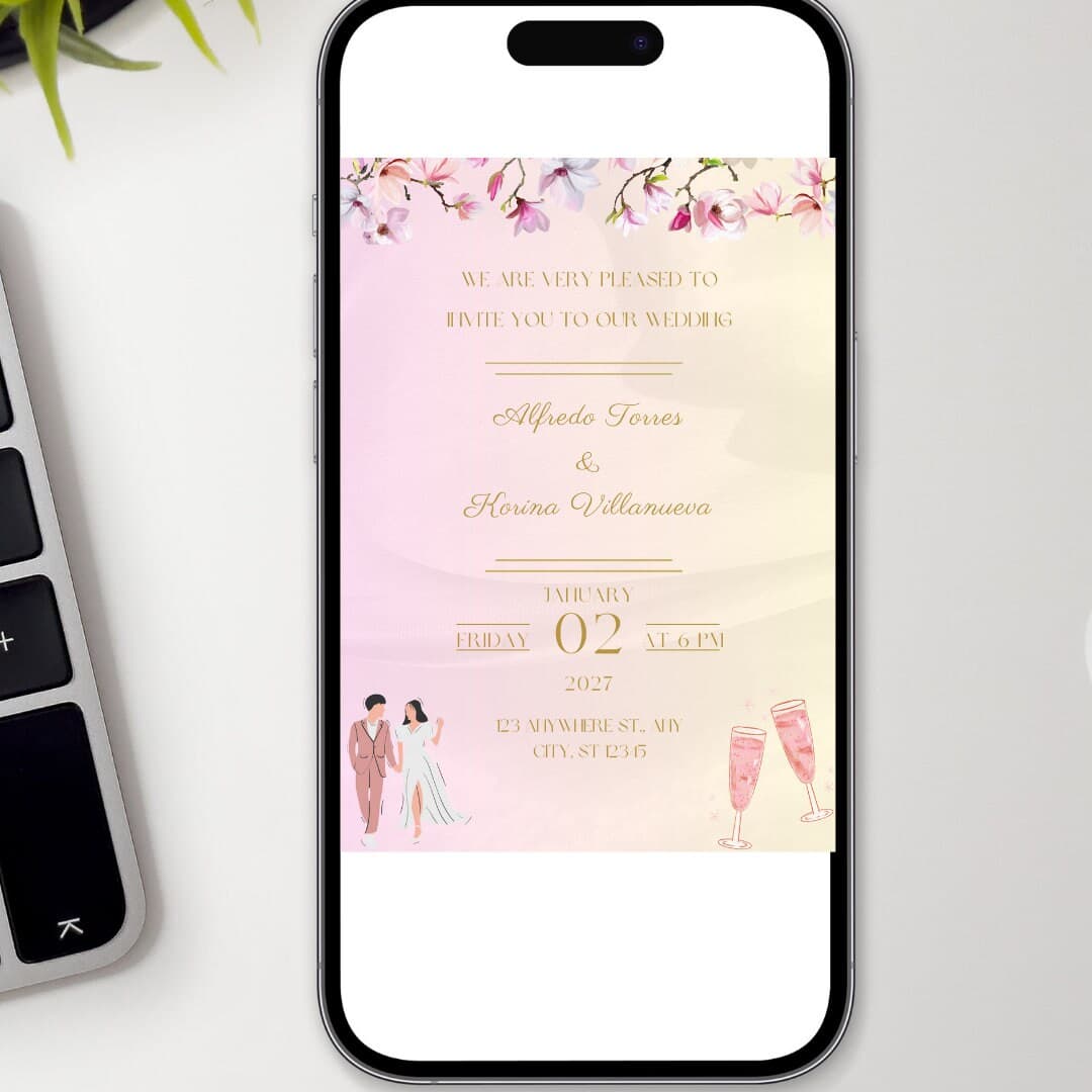 Smartphone wedding invitation, Smartphone Evite Template, iphone electronic, Electronic wedding, text message invitation, Print Canva Pink - image 4