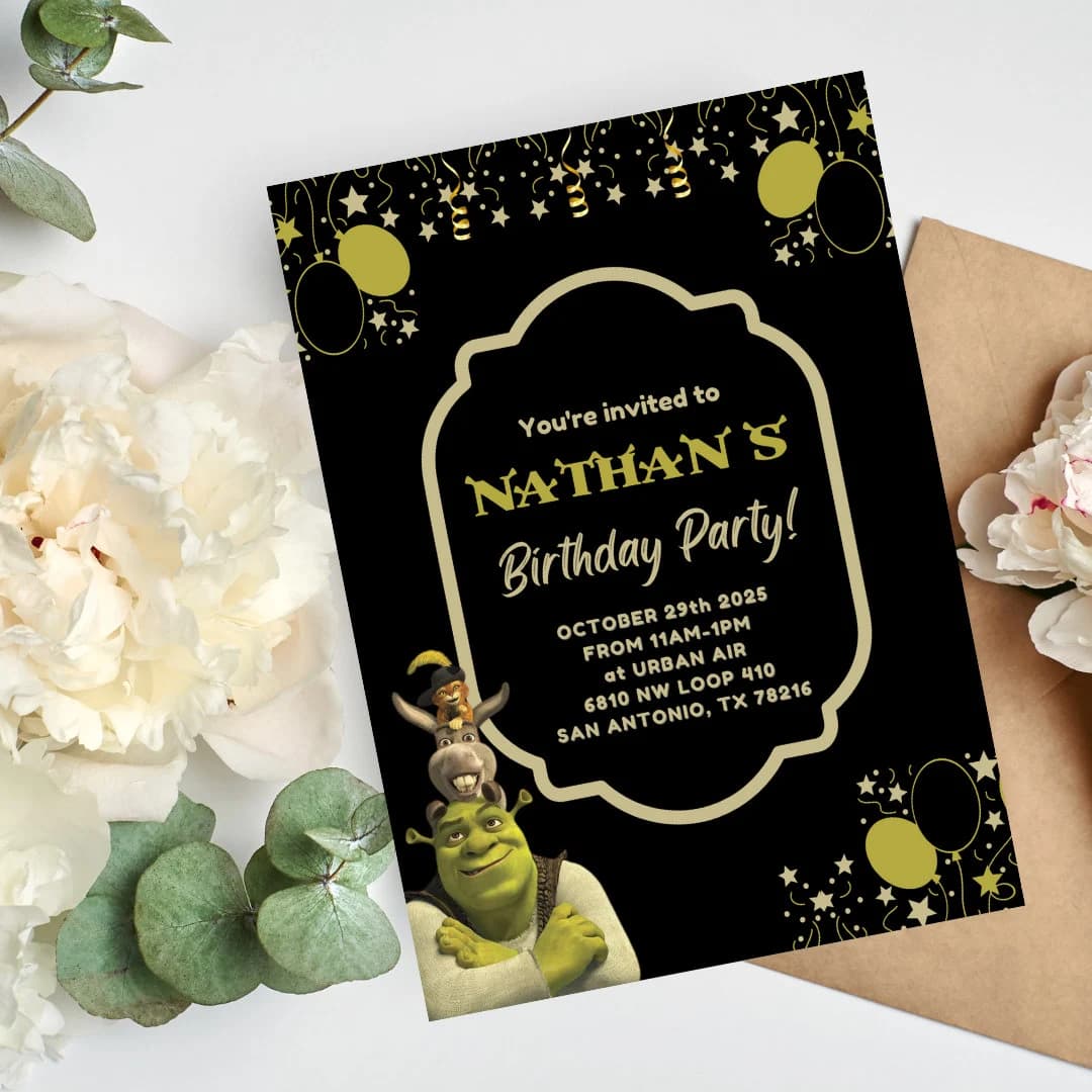 Instant Digital Invitation Template, Kids Party Invite, Funny Swamp Characters Invitation, Shreked Birthday Invite, Kids Birthday Invitation
