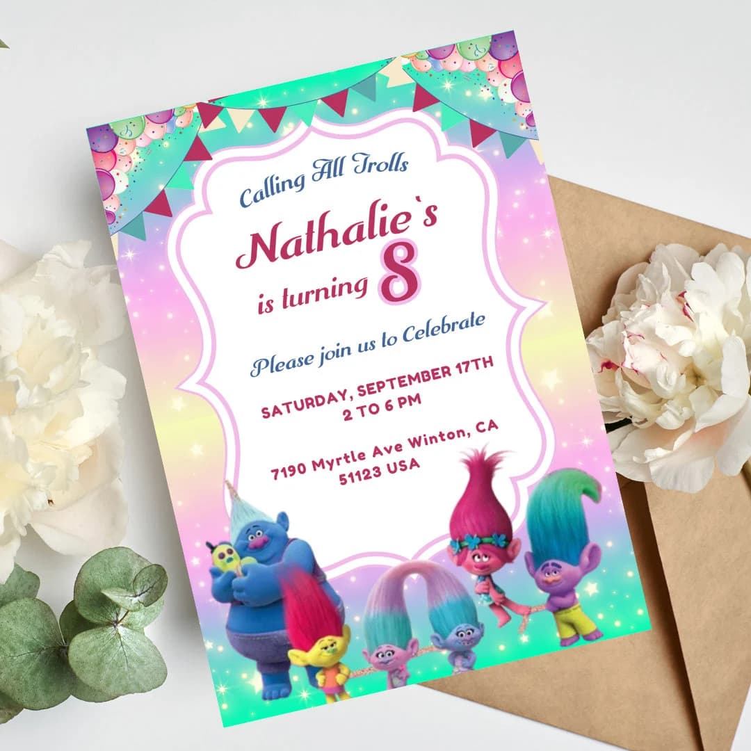 Craziest Party Birthday Invitation |Trolls Printable invitation | Trolls Party Invite | Digital Troll Party Editable Template Canva