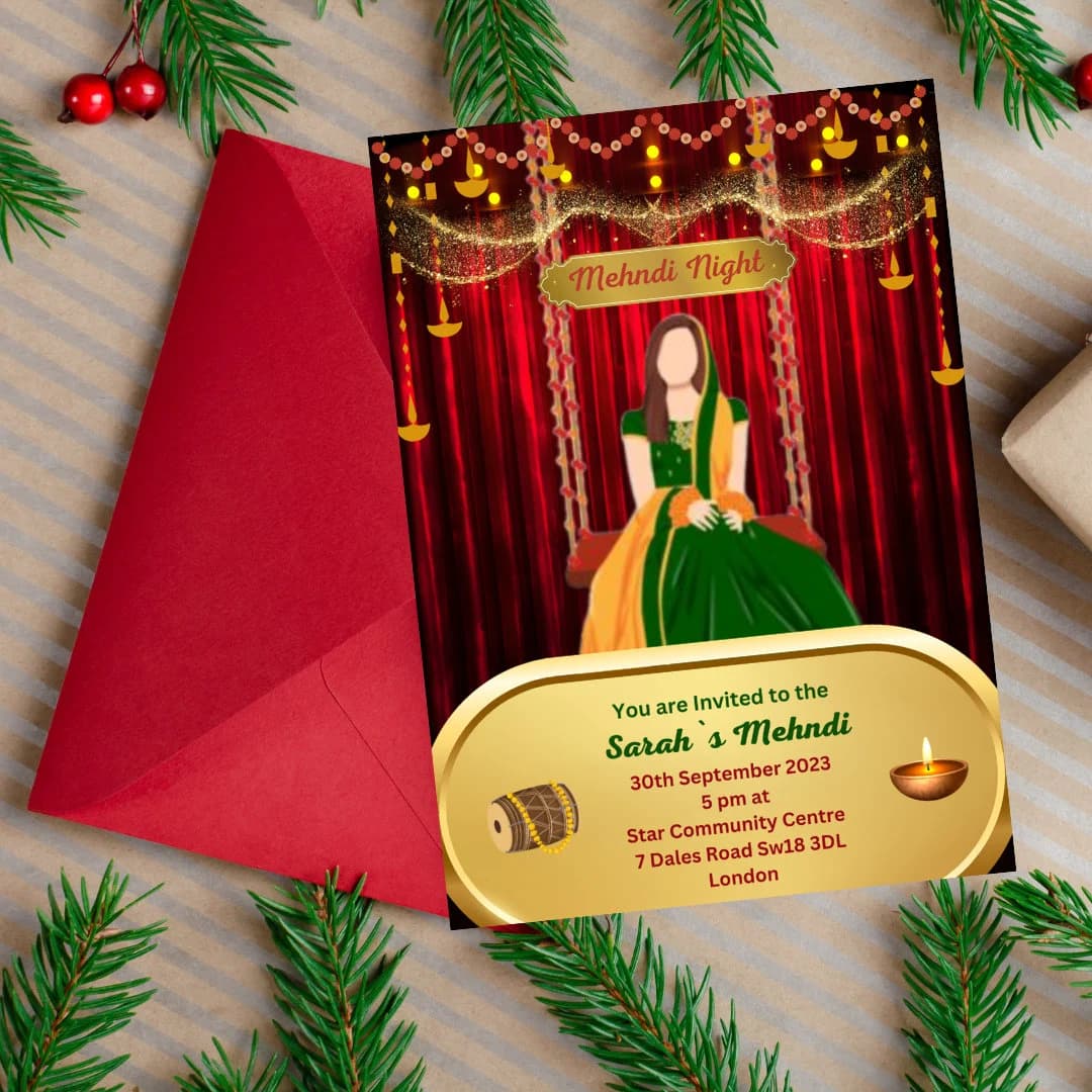 Printable invites Digital Mehndi invitations & Dholki Invites, Mendhi Night, Sangeet Wedding invitations Template Online Smartphone - image 3