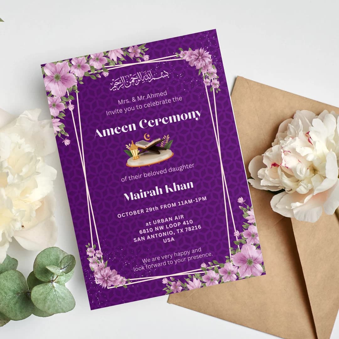 Ameen Ceremony Invitation | Ameen Invite | Ameen Mubarak Invitation | Editable Template | Downloadable | Printable Invitation| Muslim Evite