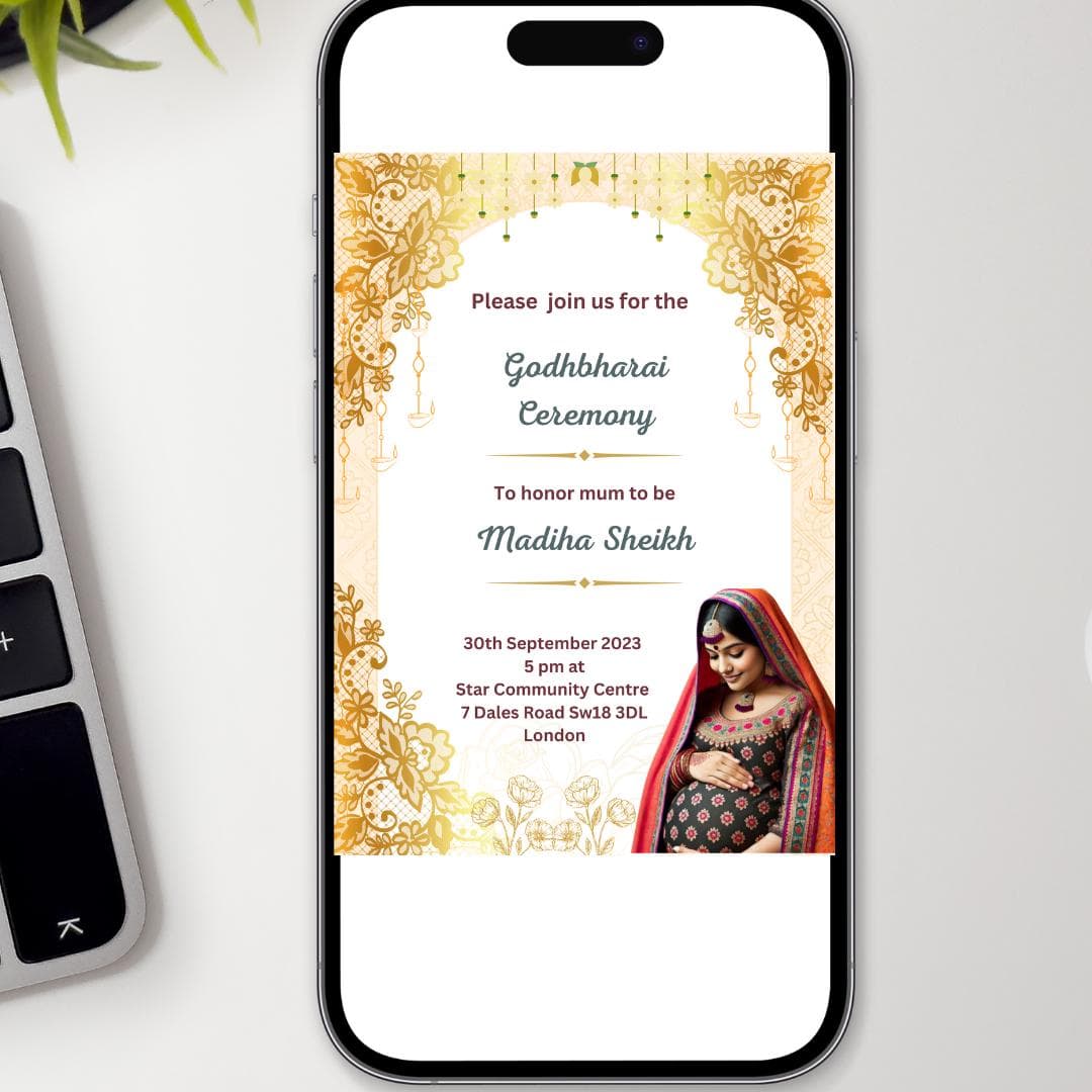 Indian Digital Invite, Seemantham, Godh Bharai Asian Baby Shower Invitation Cards Canva Digital Template Instant Same Day Downloads - image 5