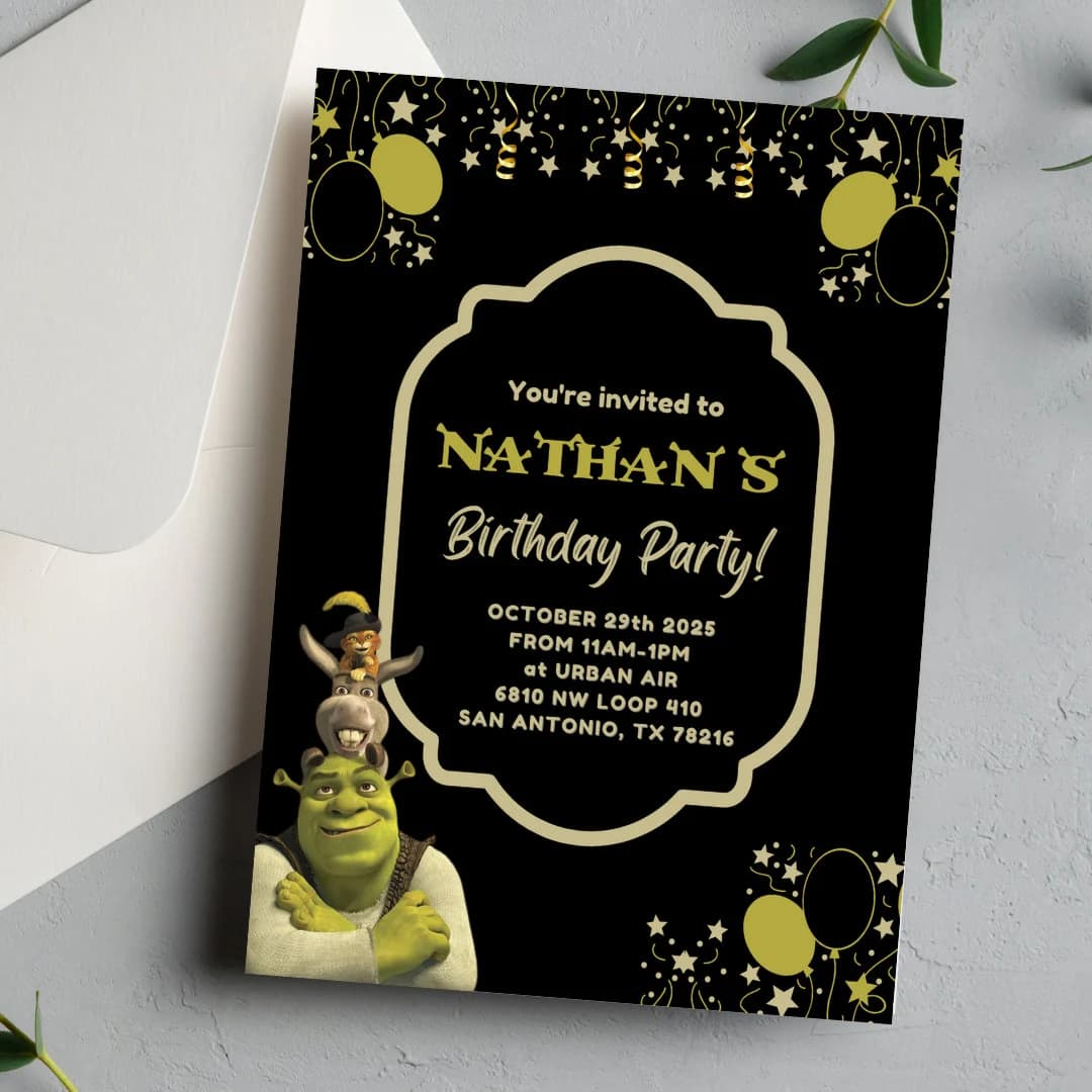 Instant Digital Invitation Template, Kids Party Invite, Funny Swamp Characters Invitation, Shreked Birthday Invite, Kids Birthday Invitation - image 5