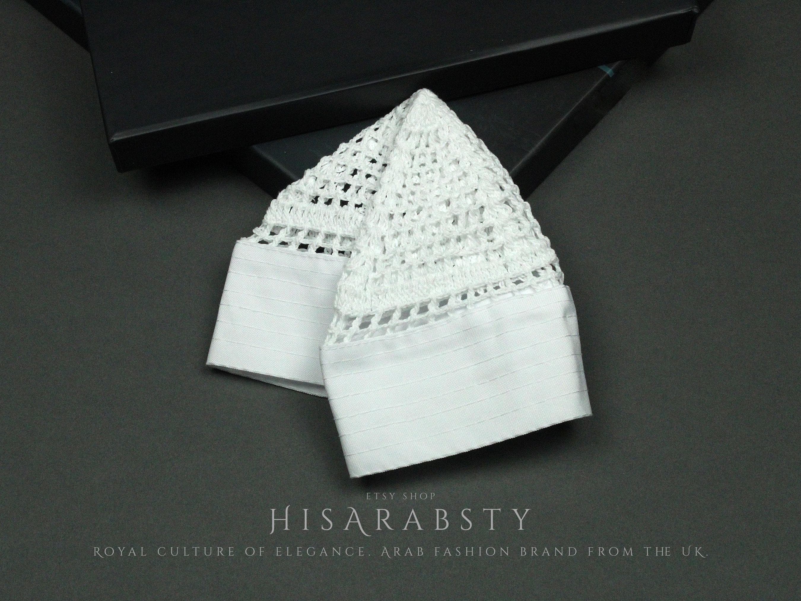 Premium White Kuwaiti Kufi With Border Handmade Hat Khaleeji Arabian Style 100% Cotton Topi Chechia Arabian Headwear KUK1 - image 3