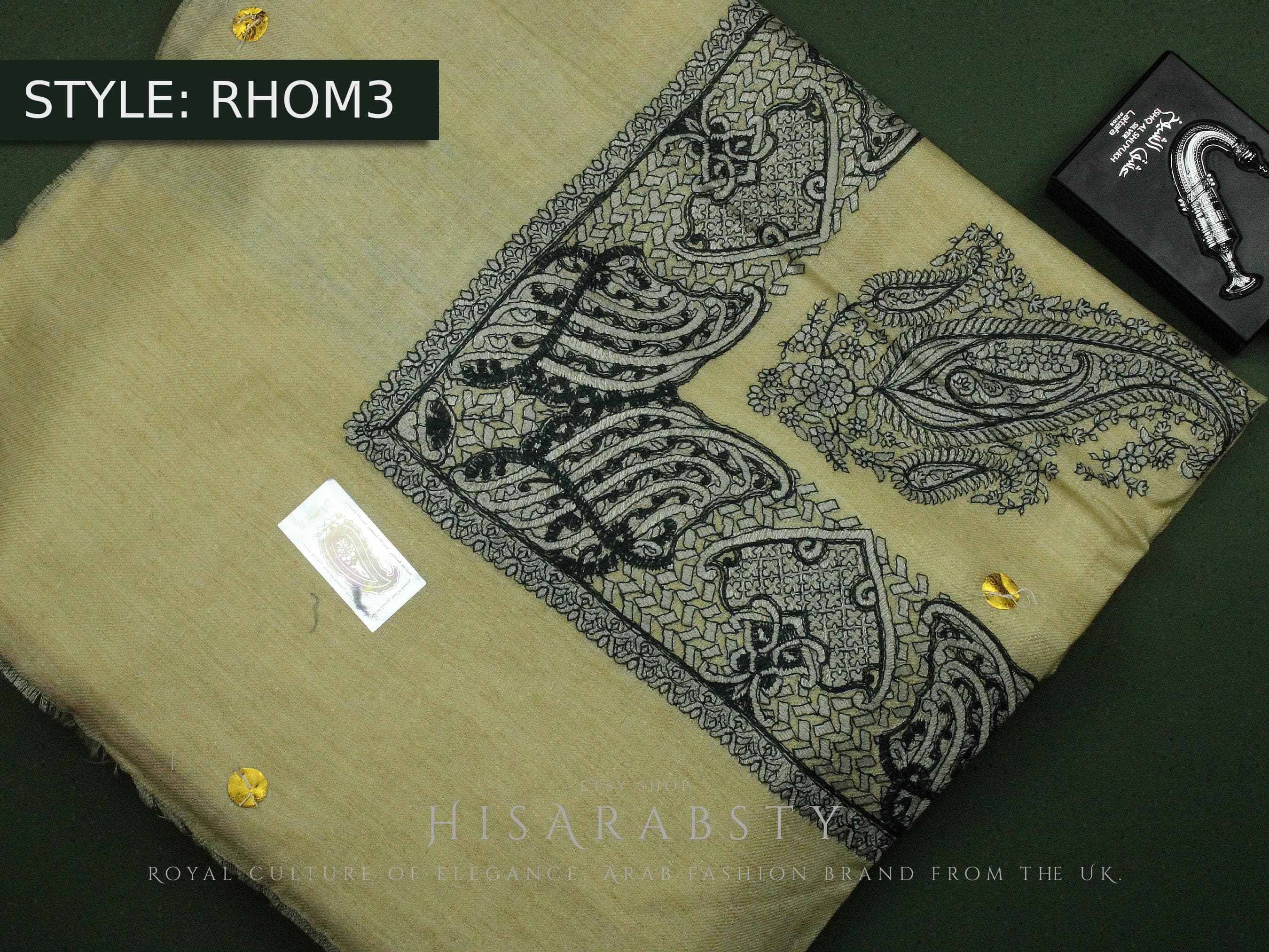 Traditional Cream Colour Royal Omani Massar Embroidered Scarf Amazing Keffiyeh Imamah Ghutra Arab Men Unique Scarves Perfect Gift Eid Wear - image 5